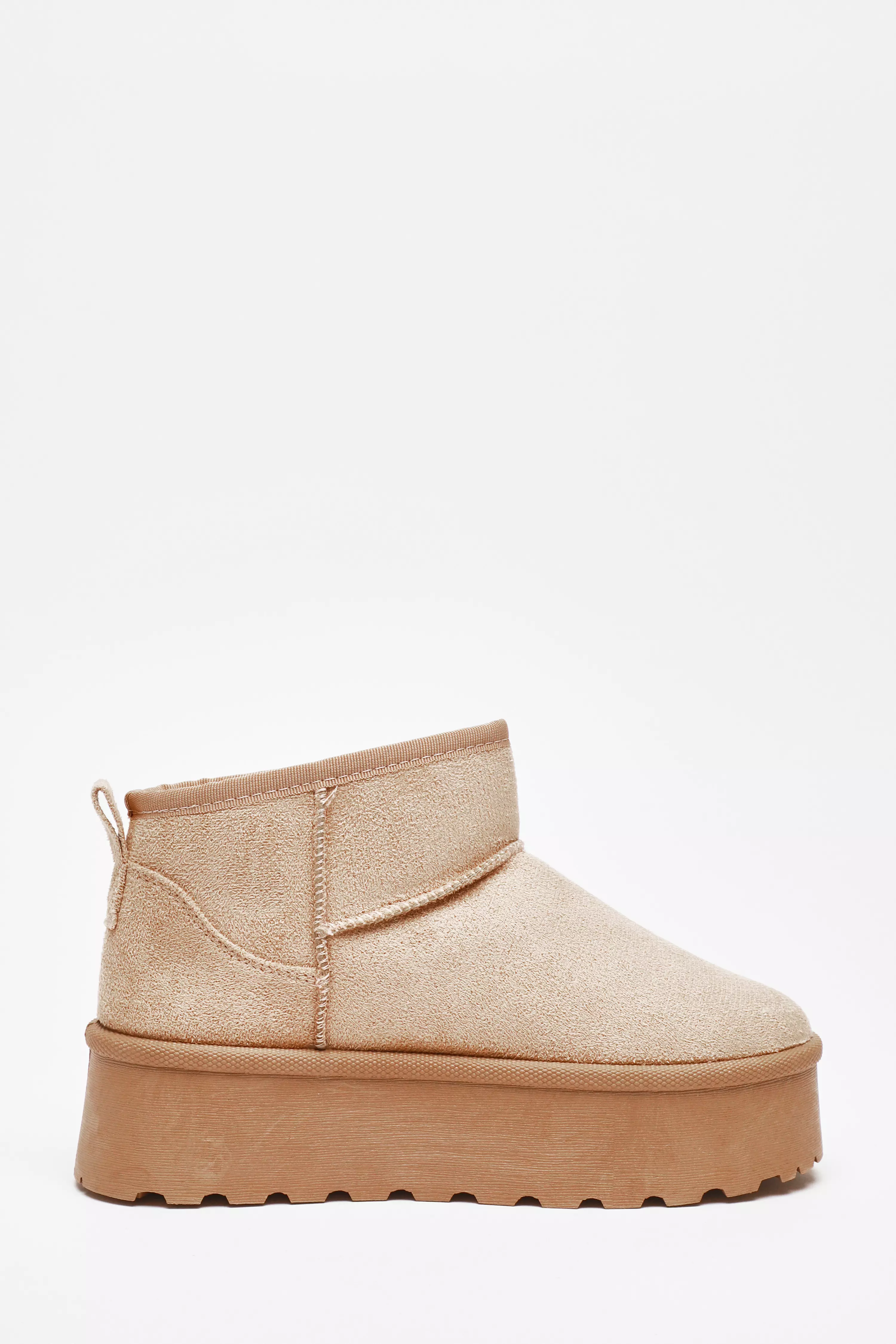 Beige Faux Suede Platform Ankle Boots