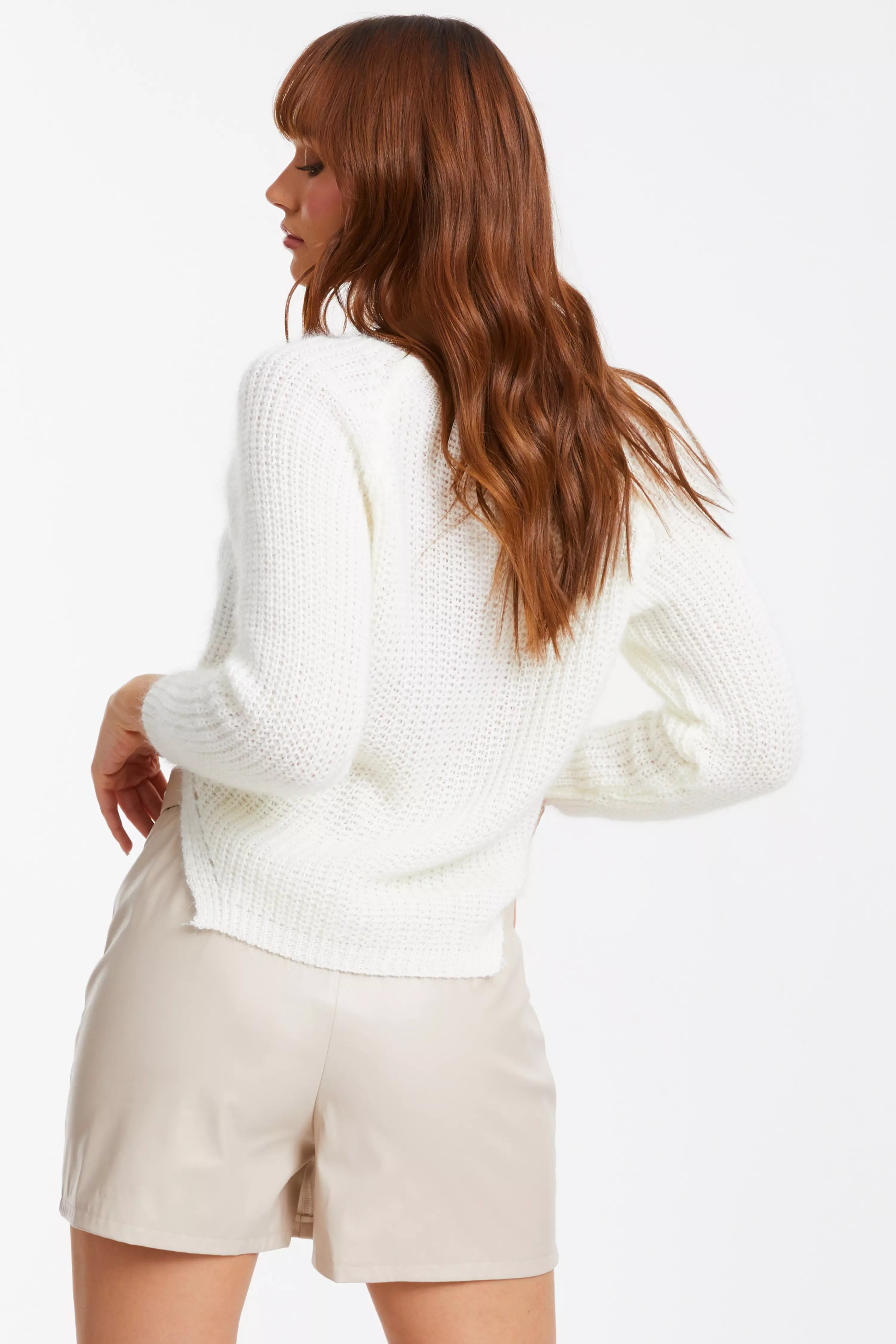 Cream Knit Split Hem Jumper