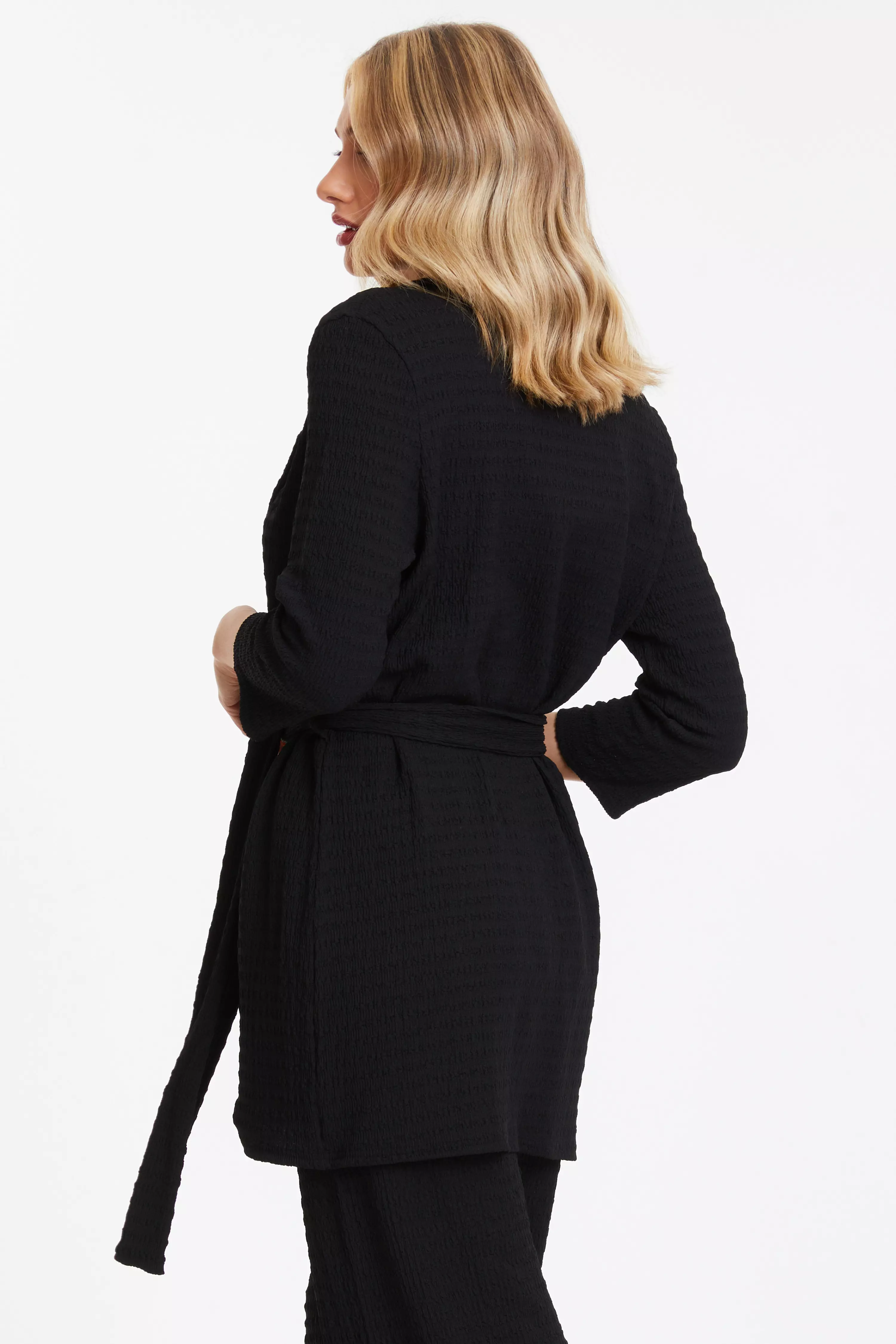 Black Textured Tie Front Blazer