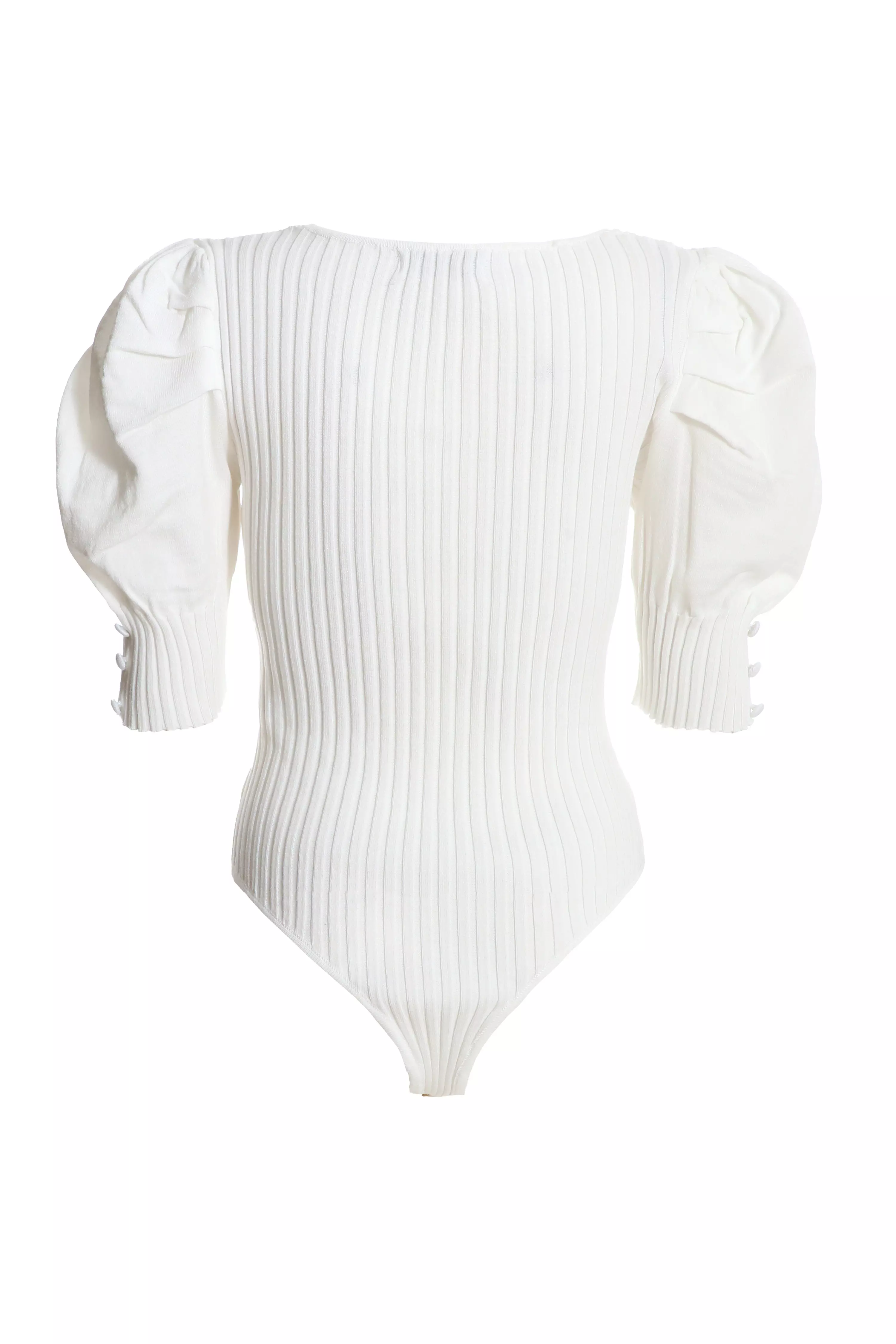 Cream Knitted Puff Sleeve Bodysuit