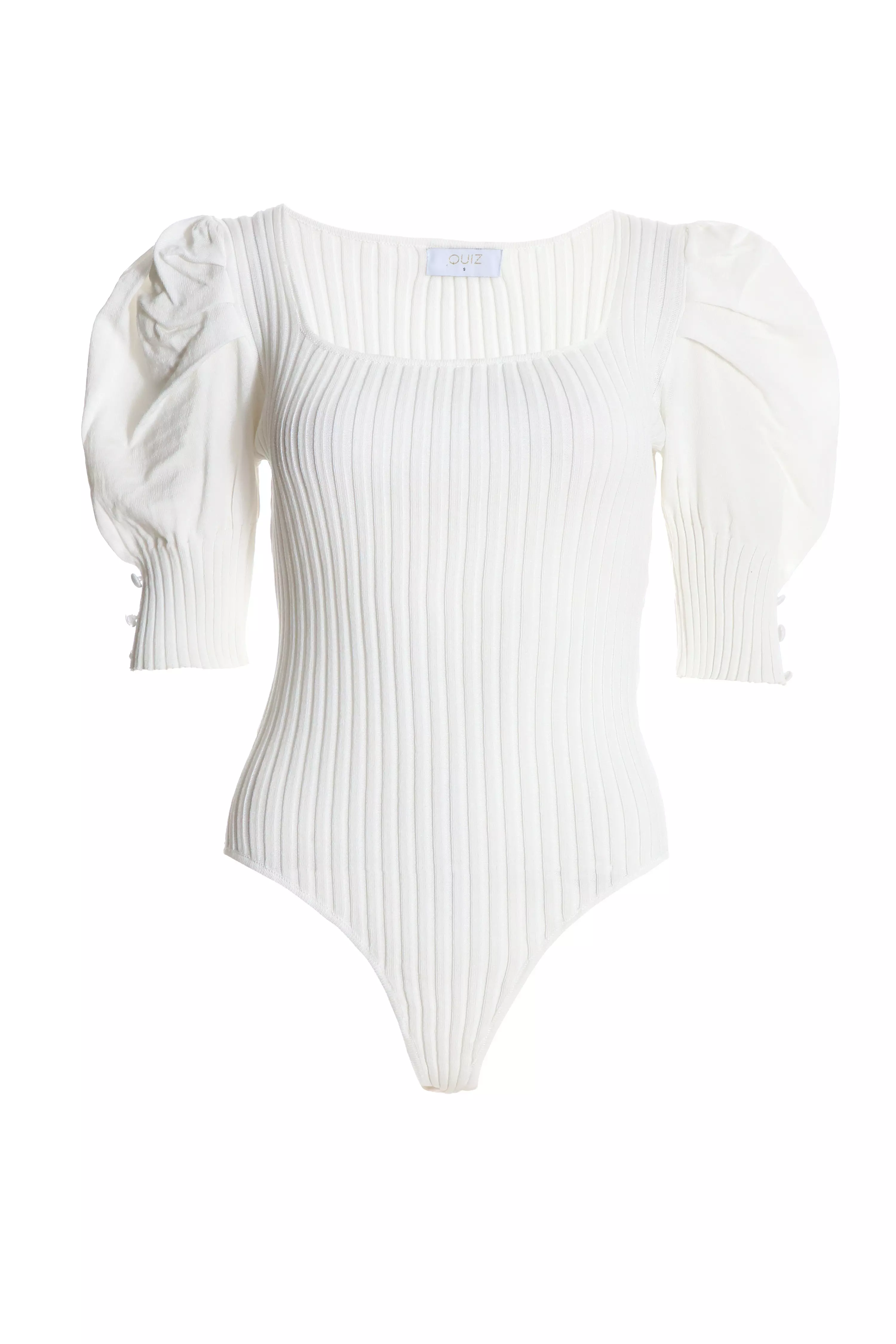 Cream Knitted Puff Sleeve Bodysuit