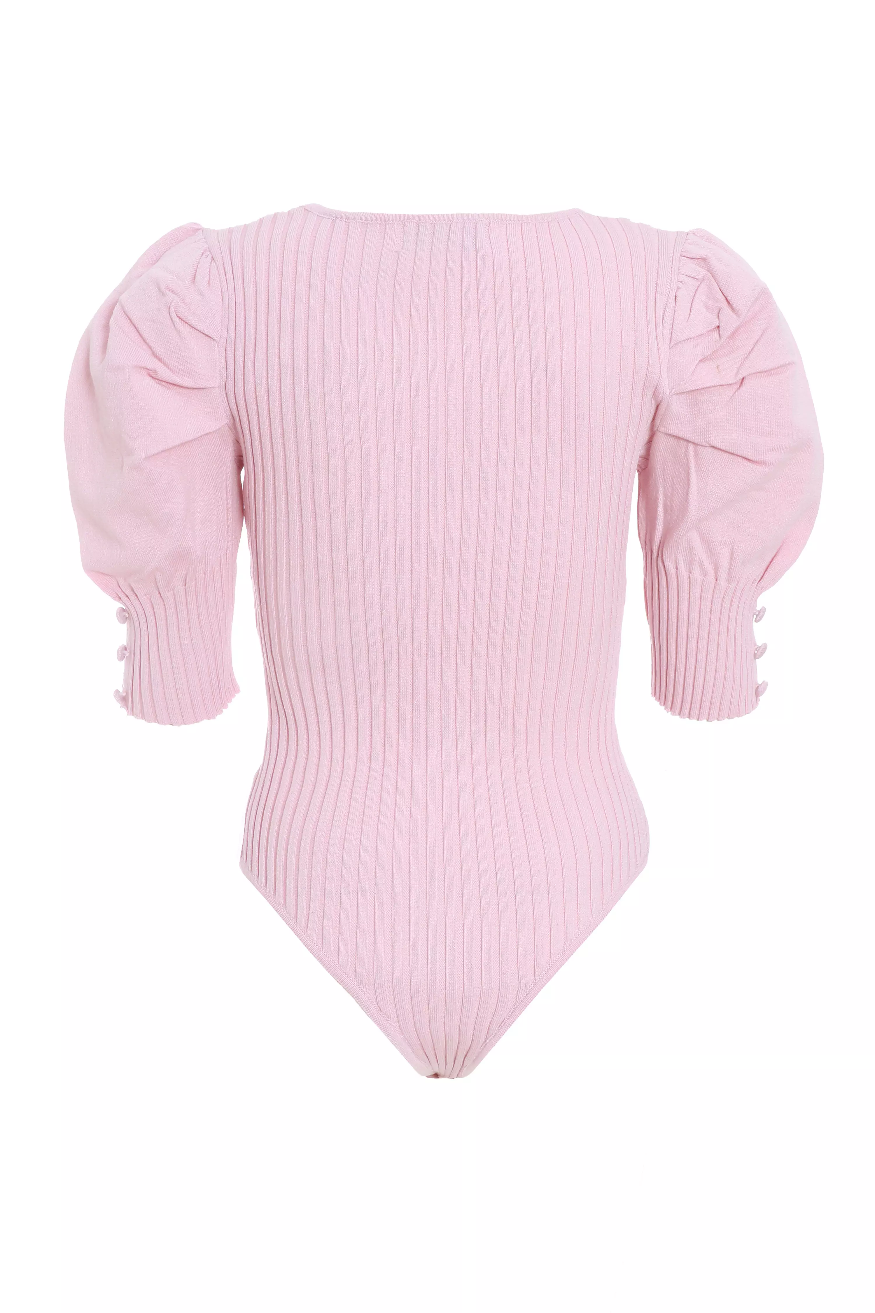 Pink Knitted Puff Sleeve Bodysuit