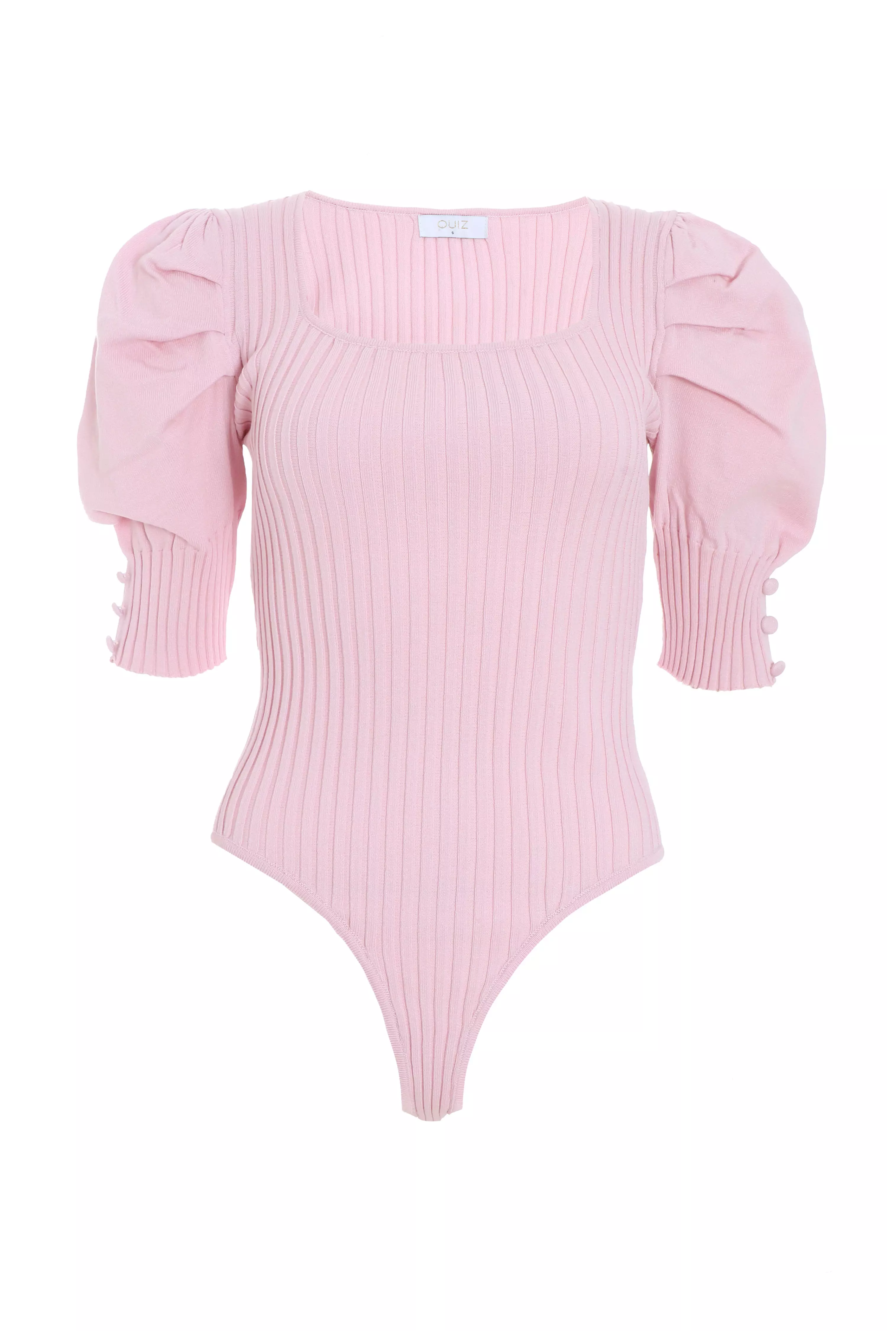 Pink Knitted Puff Sleeve Bodysuit