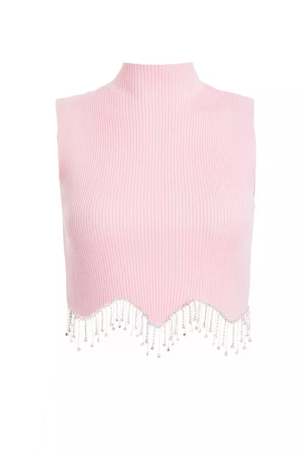 Pink Scalloped Embellished Sleeveless Top