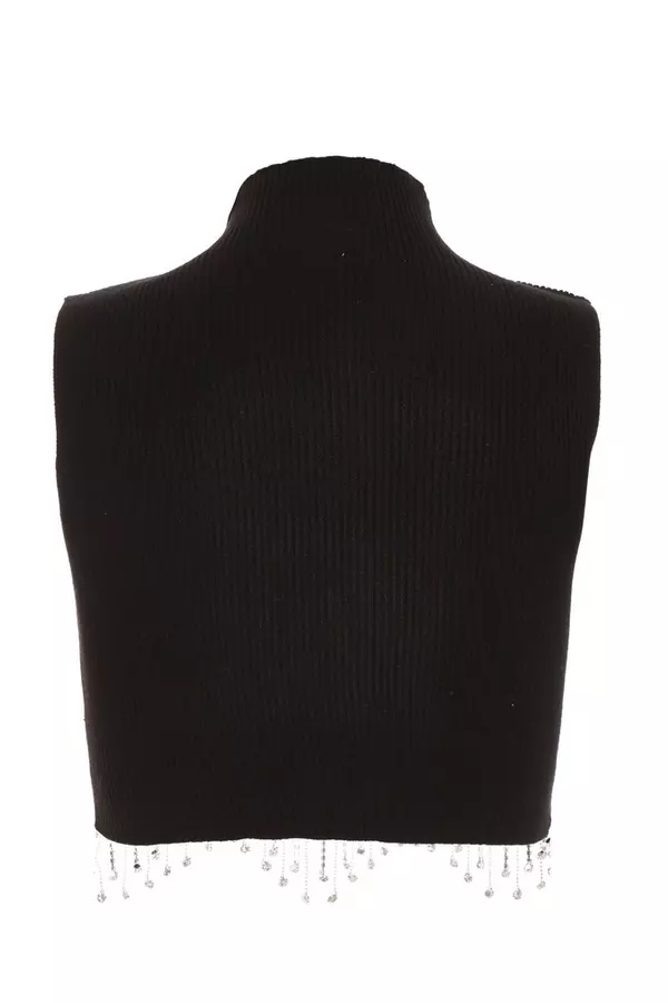 Black Scalloped Embellished Sleeveless Top