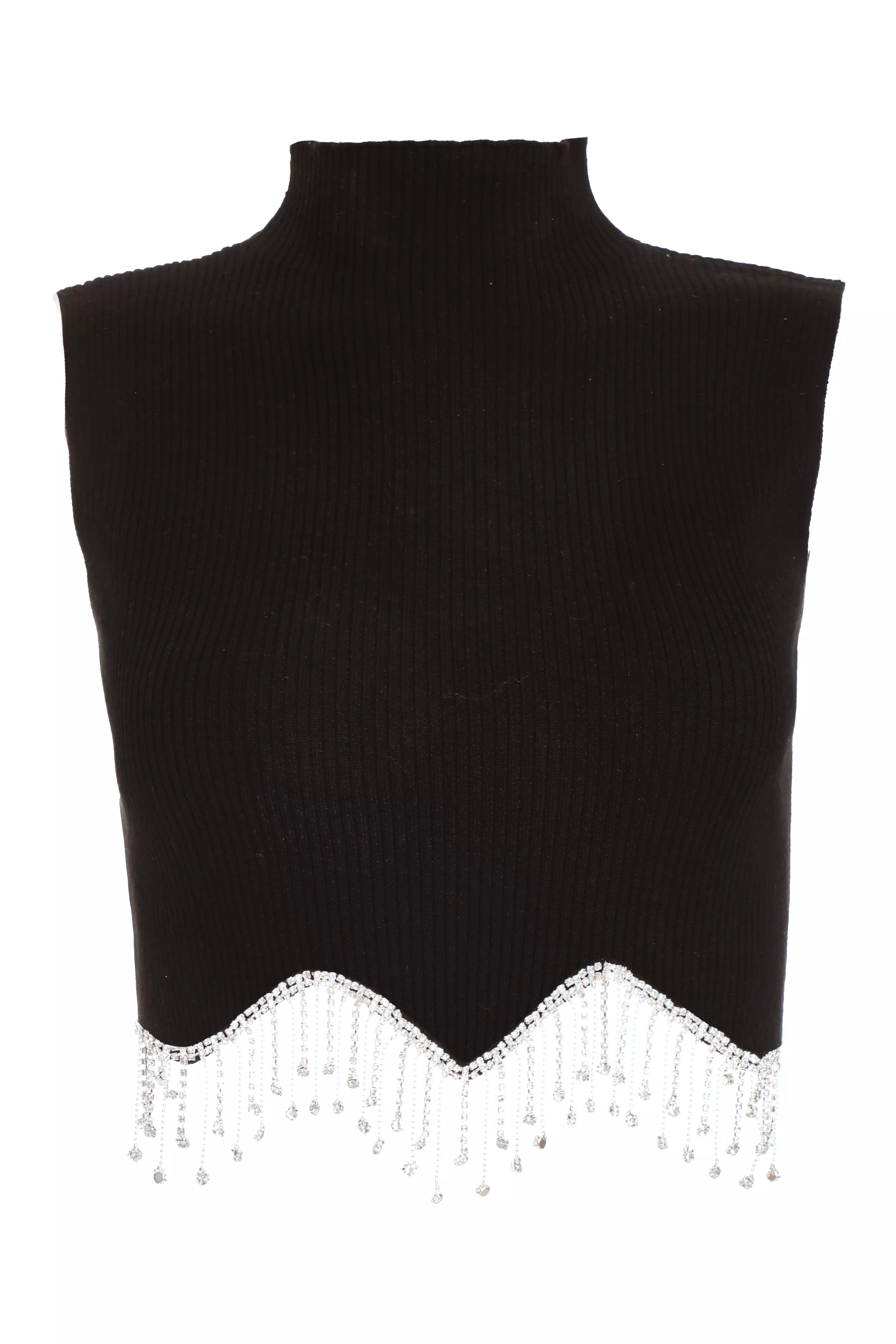 Black Scalloped Embellished Sleeveless Top