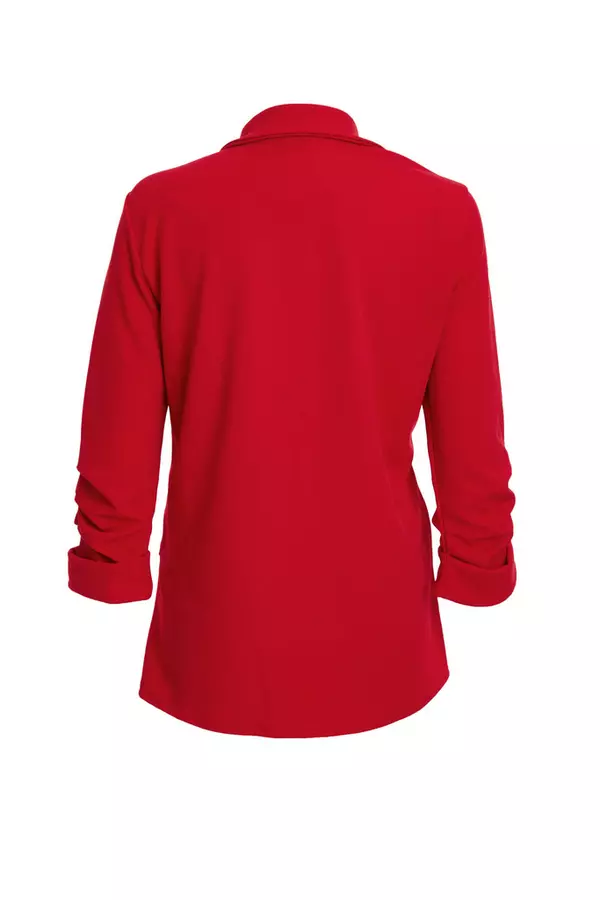 Red Ruched Sleeve Blazer