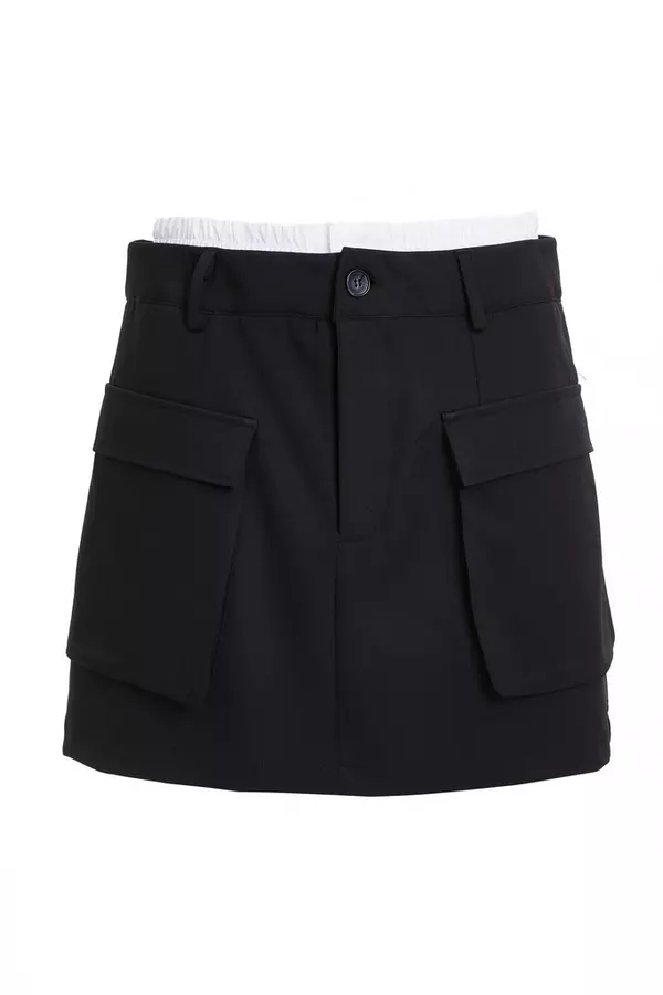 Black Double Waistband Cargo Mini Skirt
