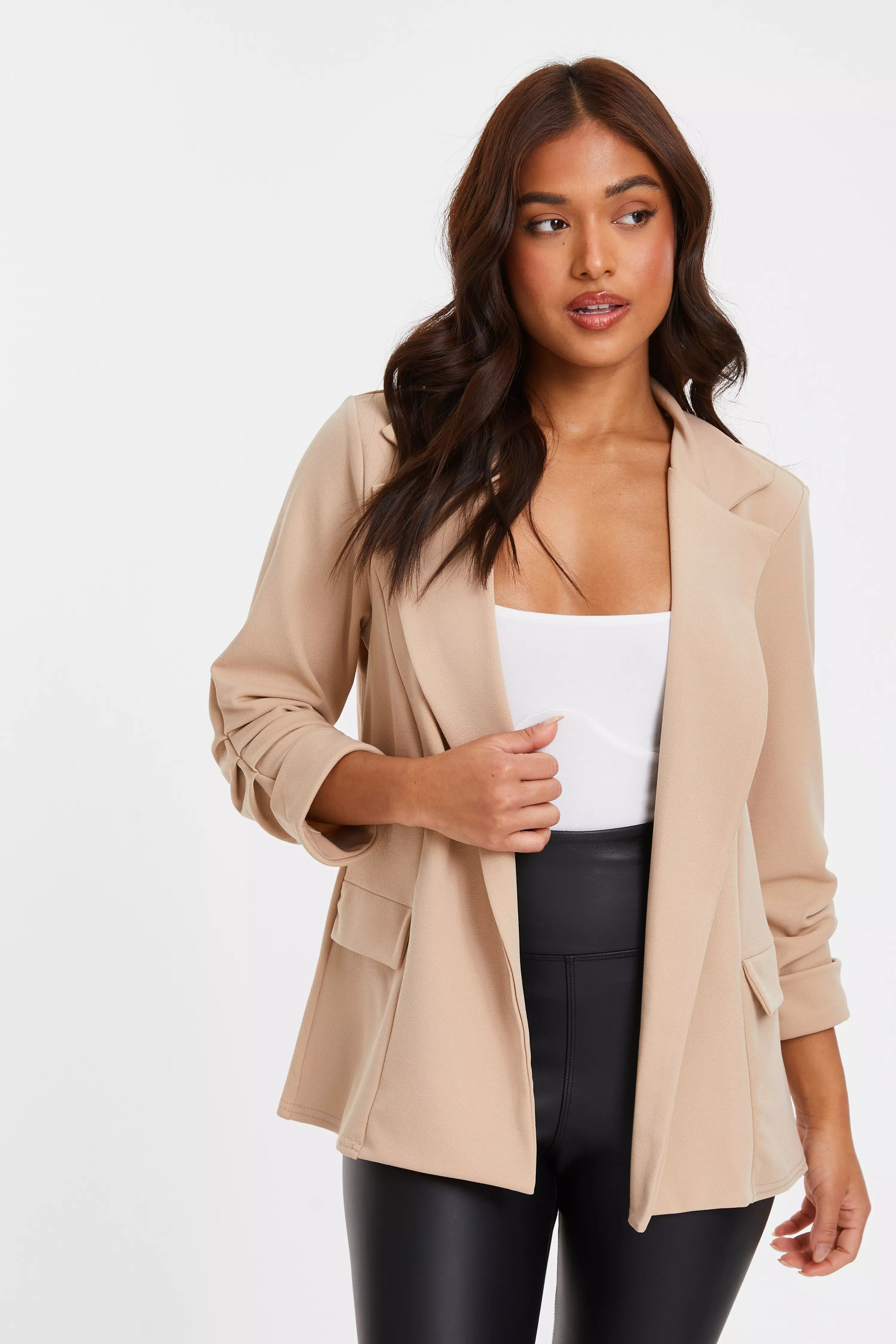 Petite Stone Ruched Sleeve Blazer