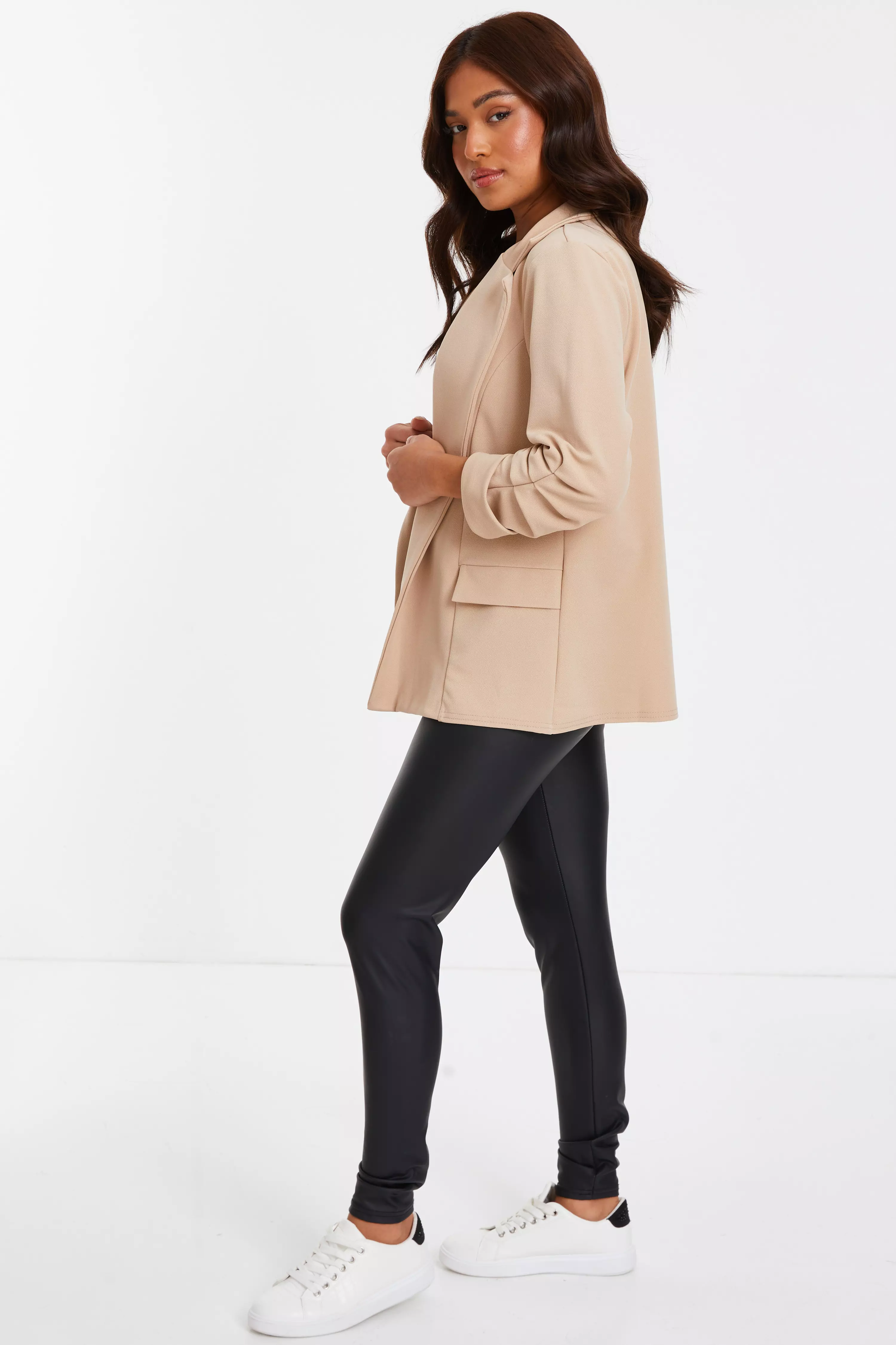 Petite Stone Ruched Sleeve Blazer