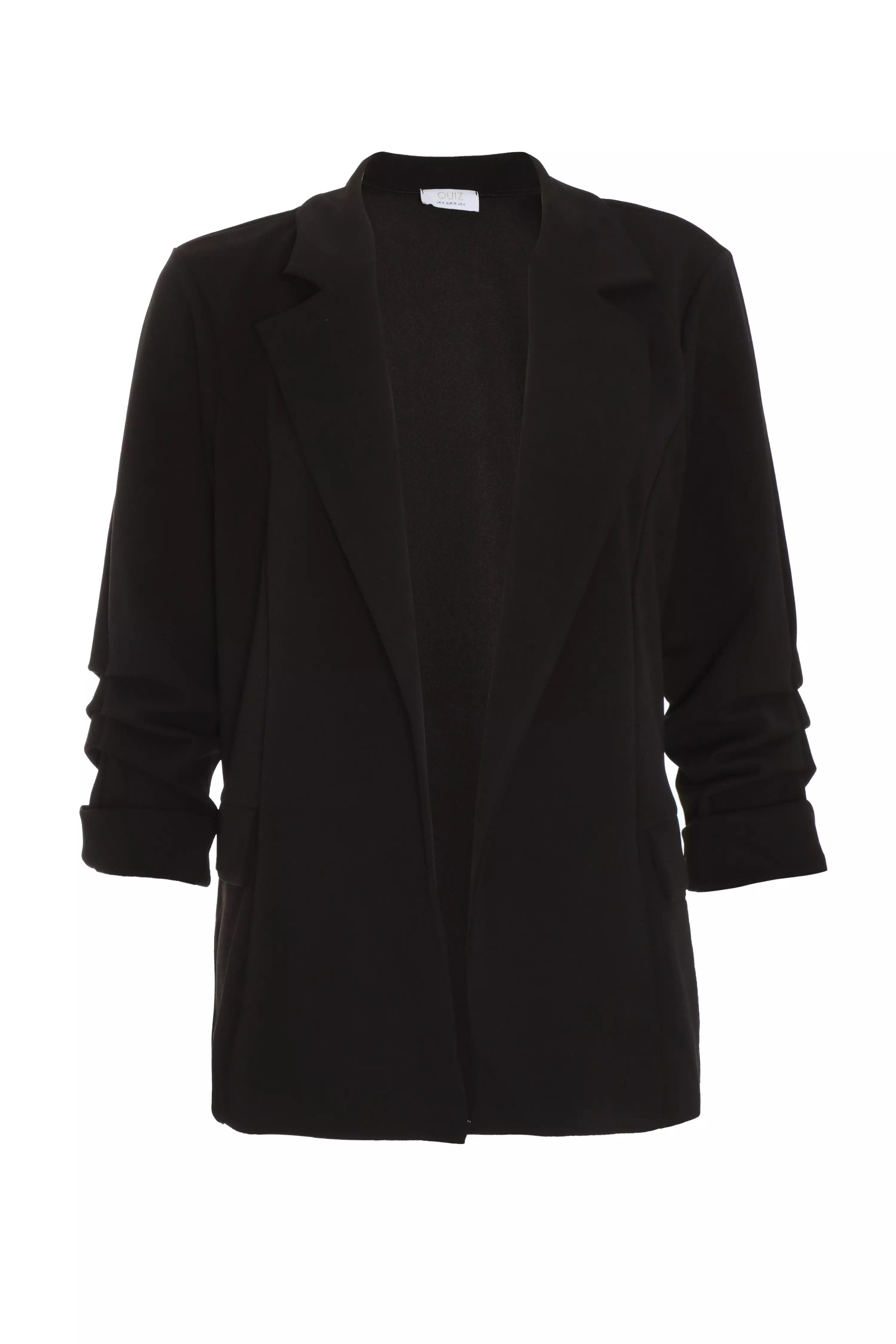 Petite Black Ruched 3/4 Sleeve Blazer