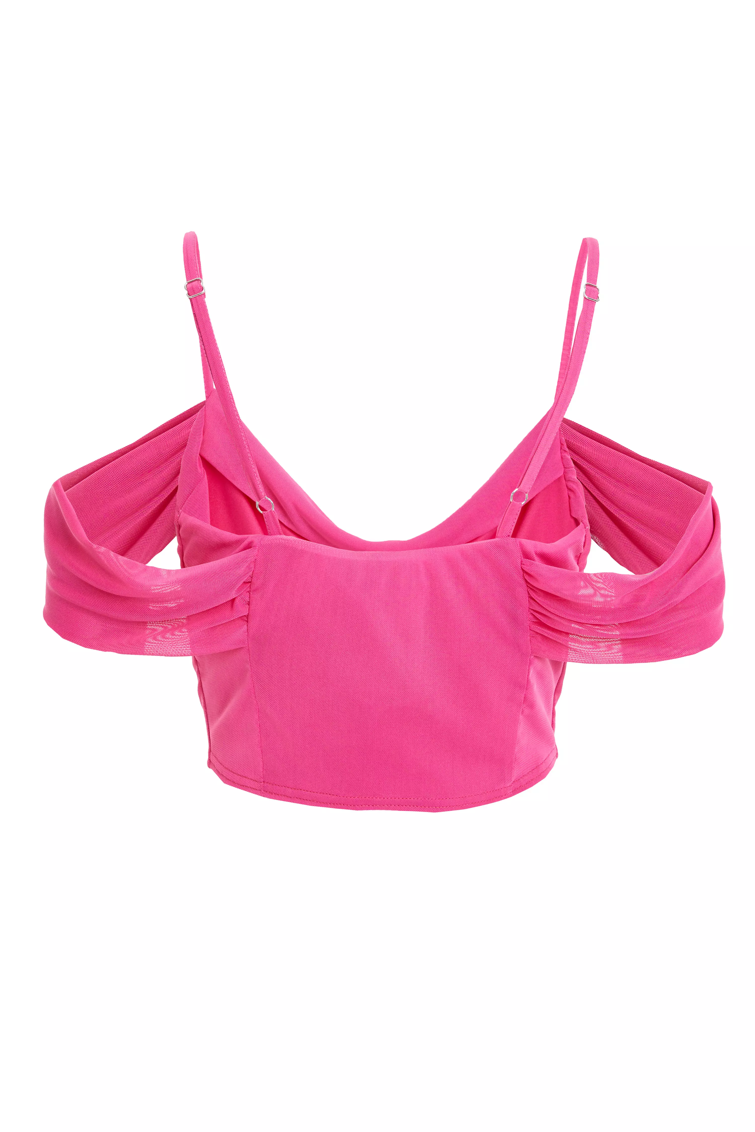 Pink Mesh Drop Shoulder Crop Top