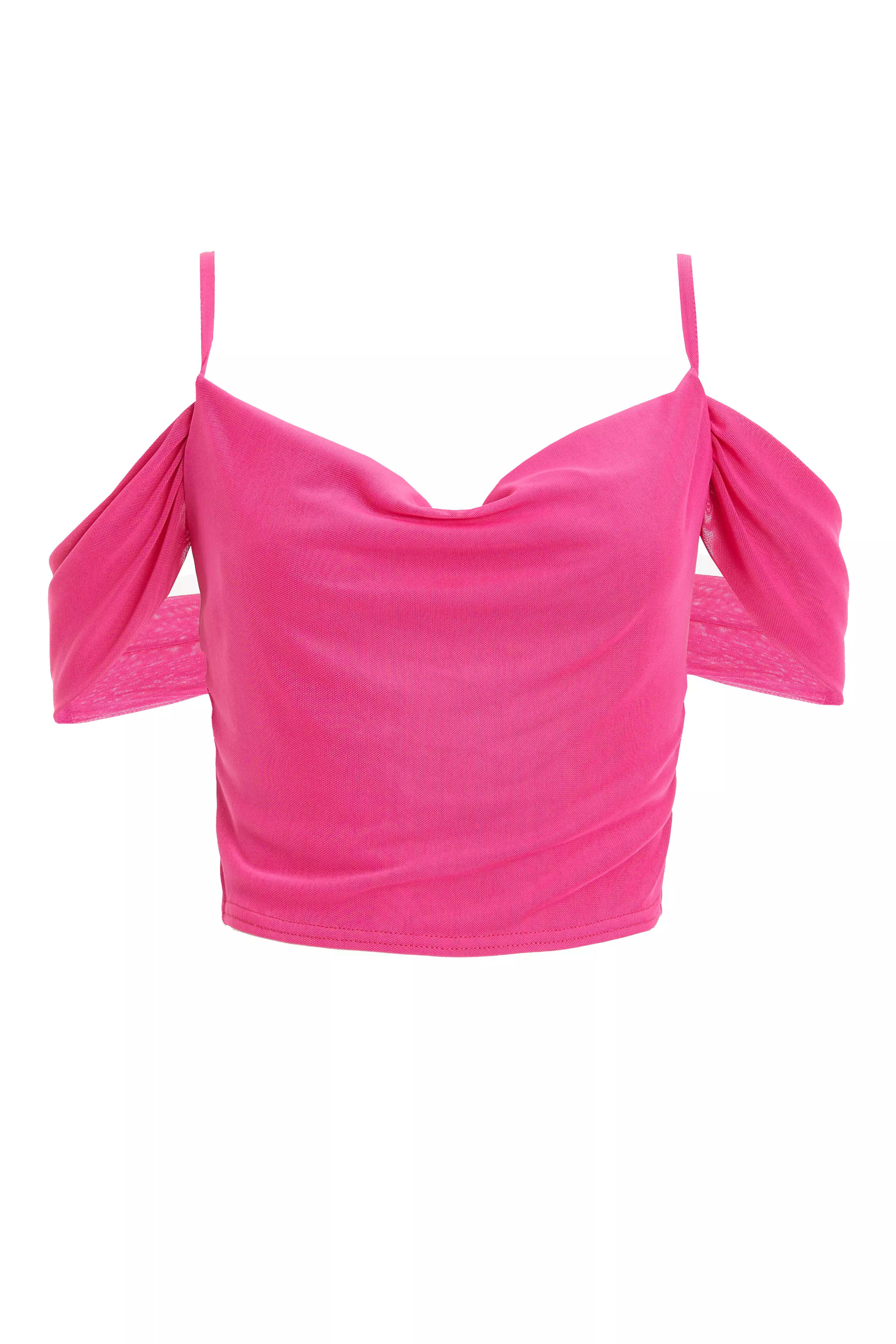 Pink Mesh Drop Shoulder Crop Top