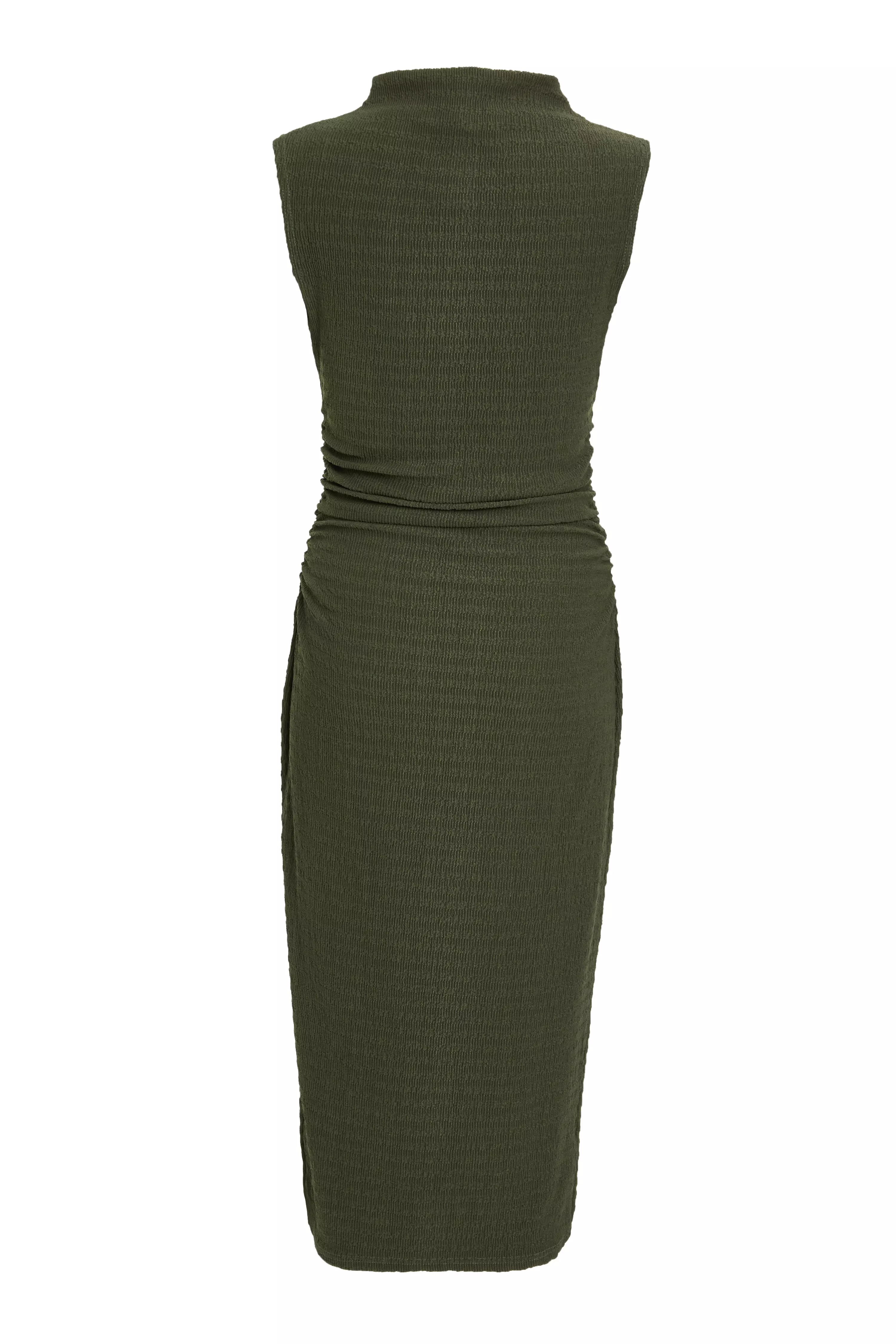 Khaki Textured Midi Dress