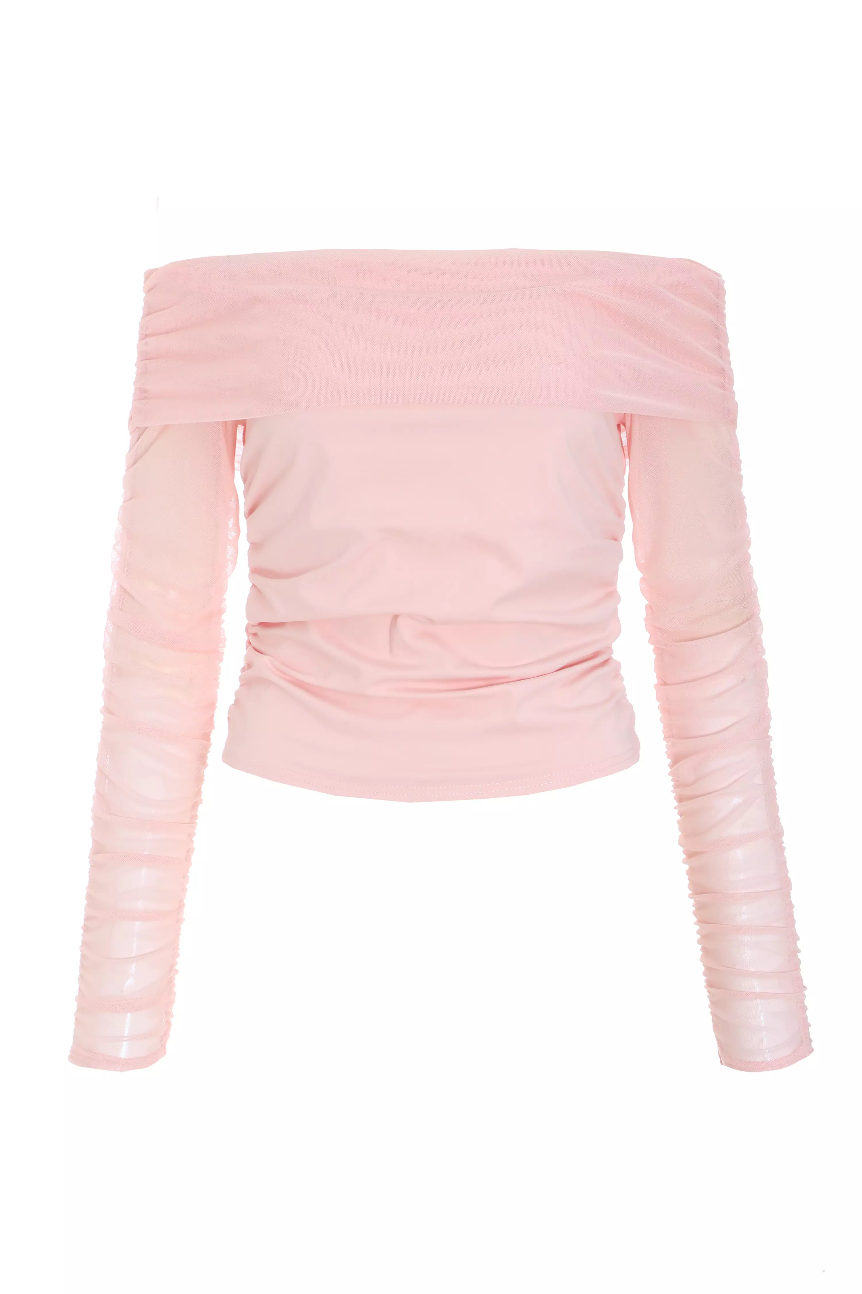 Pink Mesh Bardot Top