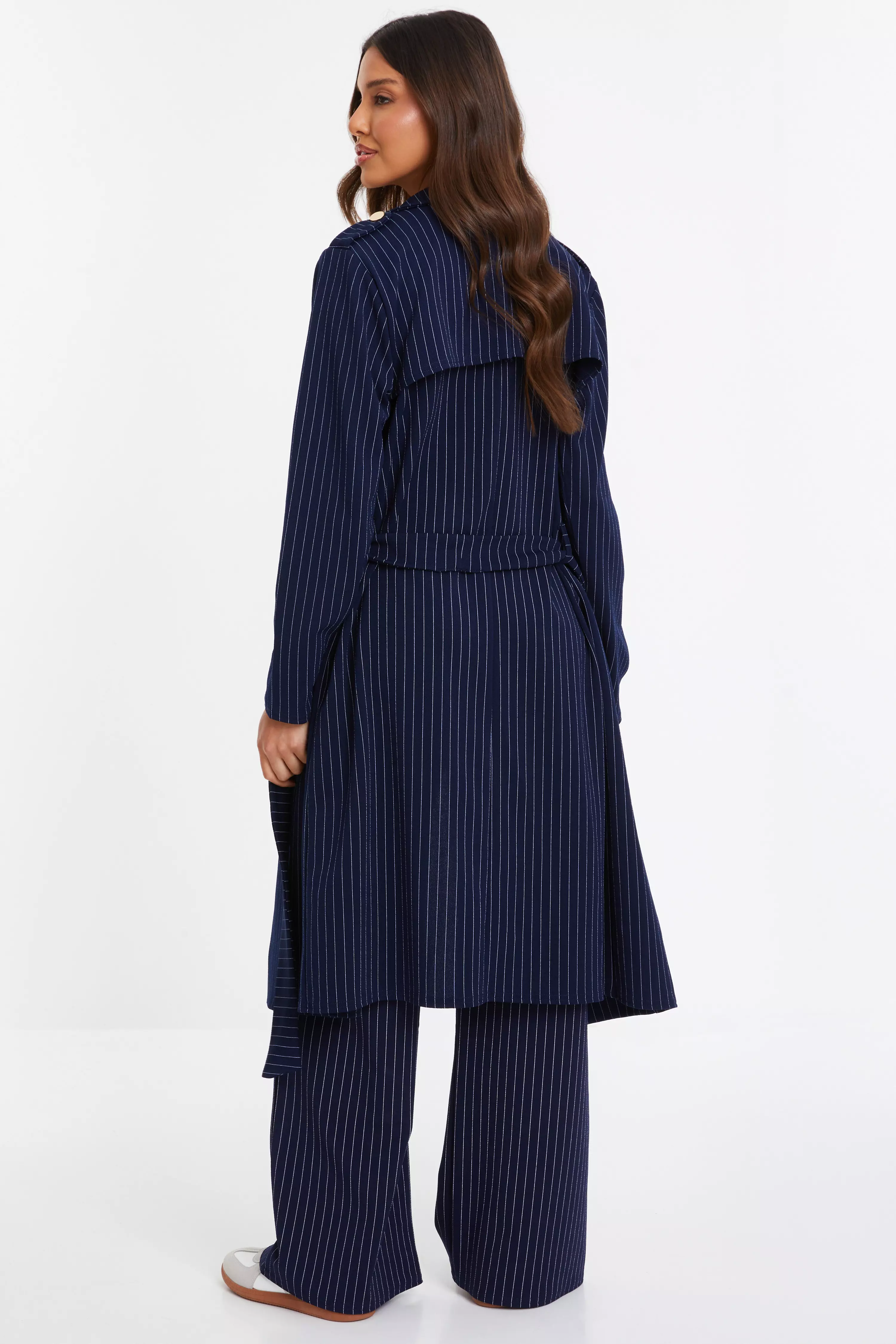 Navy Pinstripe Duster Coat