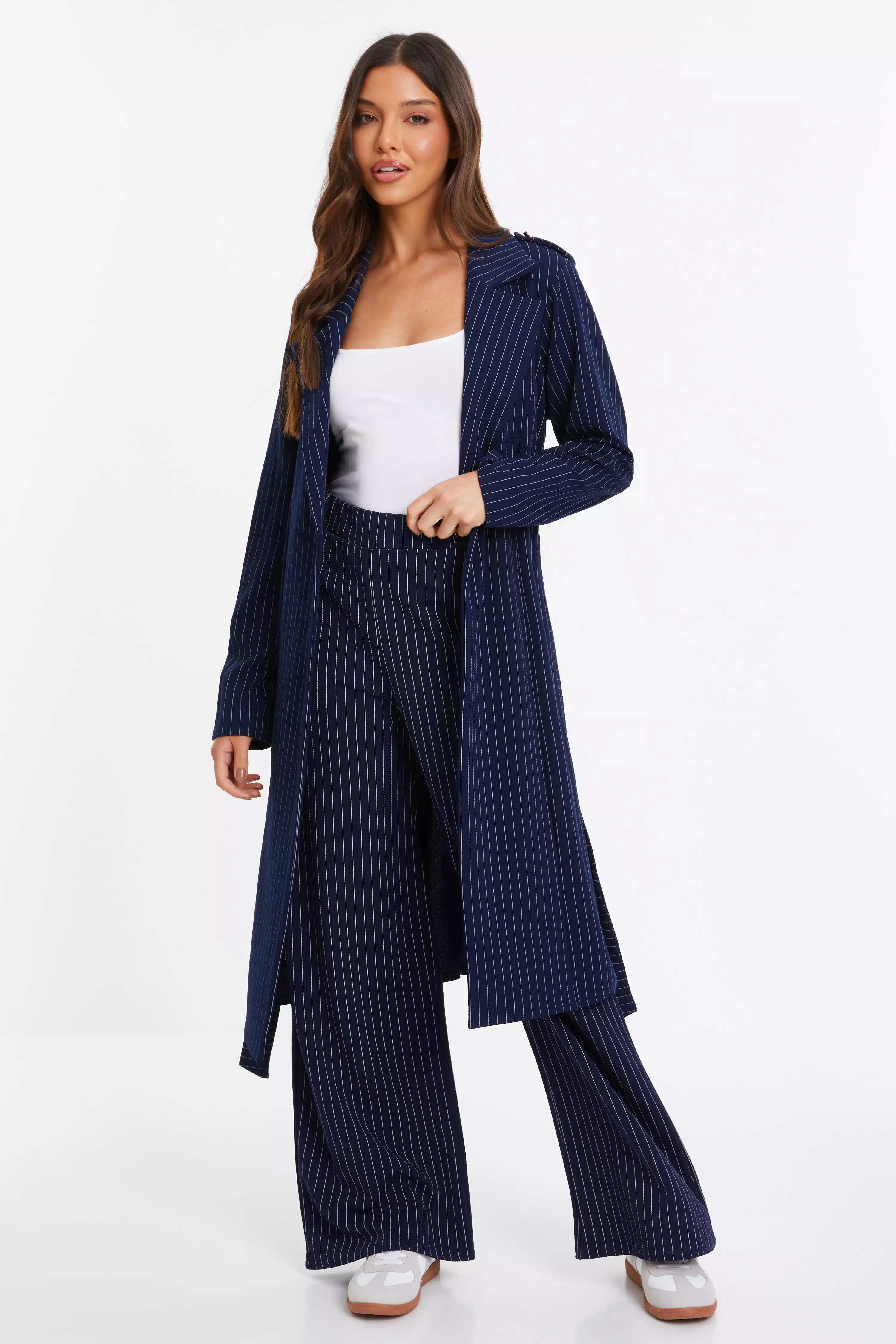 Navy Pinstripe Duster Coat