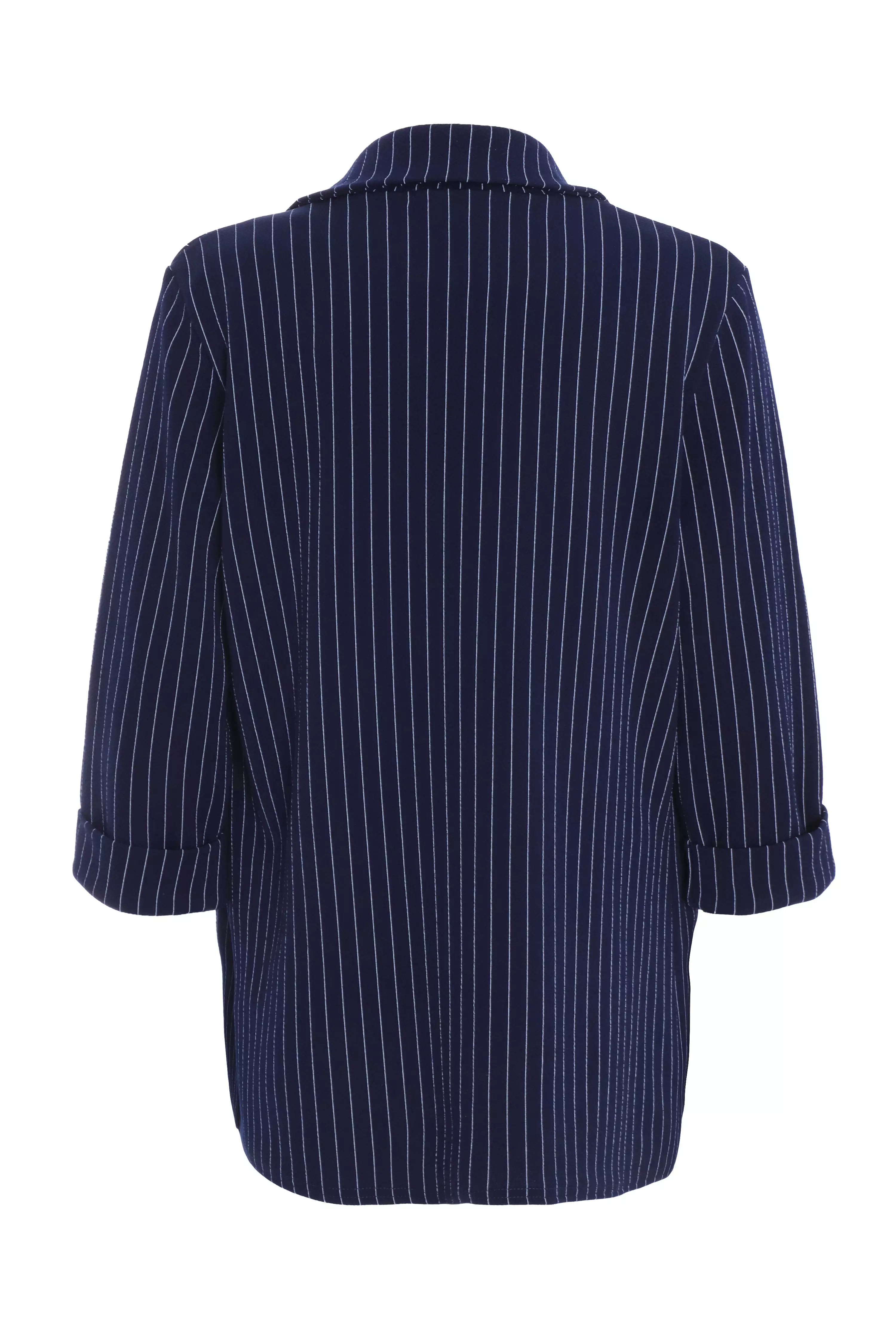 Navy Pinstripe Ruched Sleeve Blazer