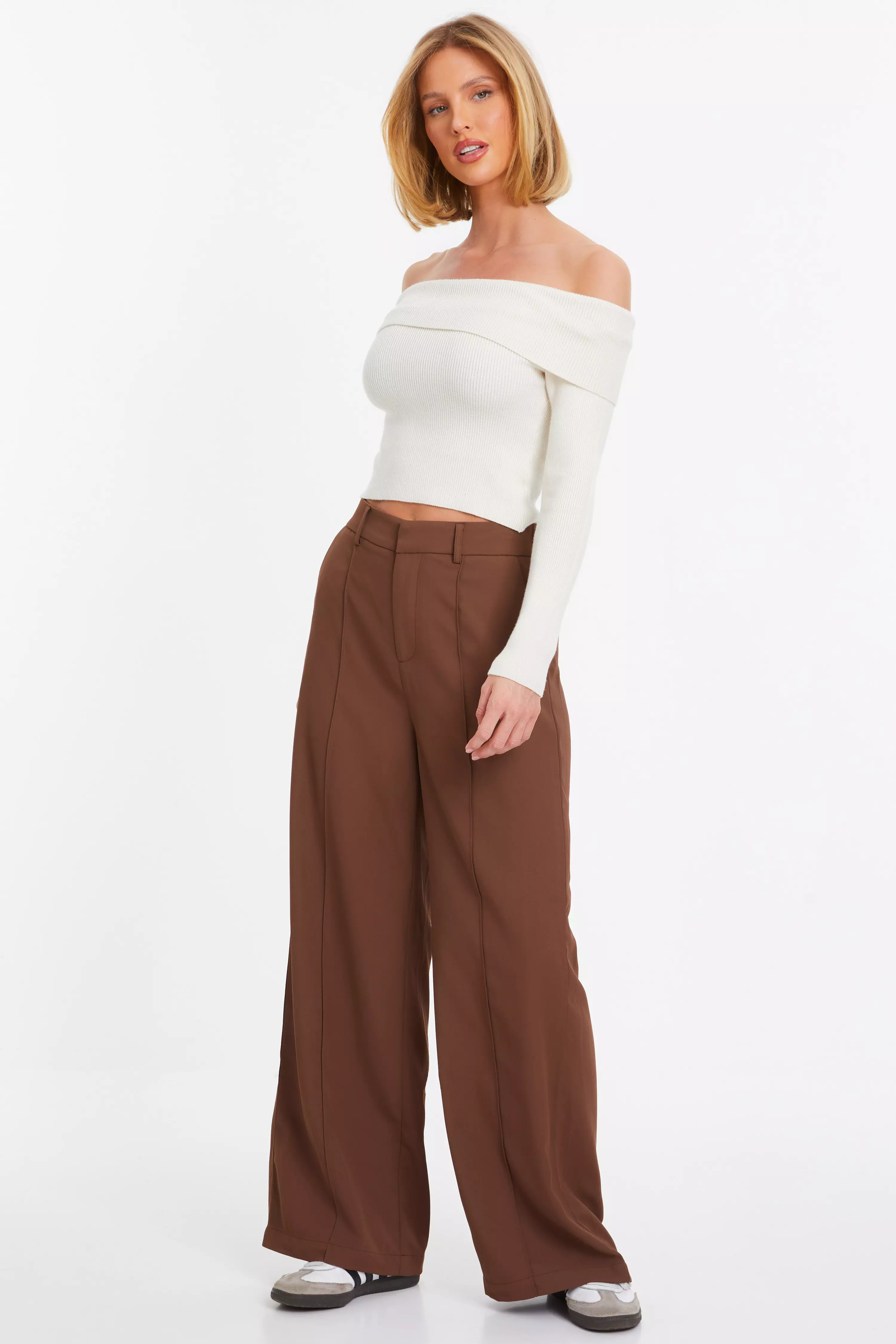 Cream Ribbed Bardot Jumper