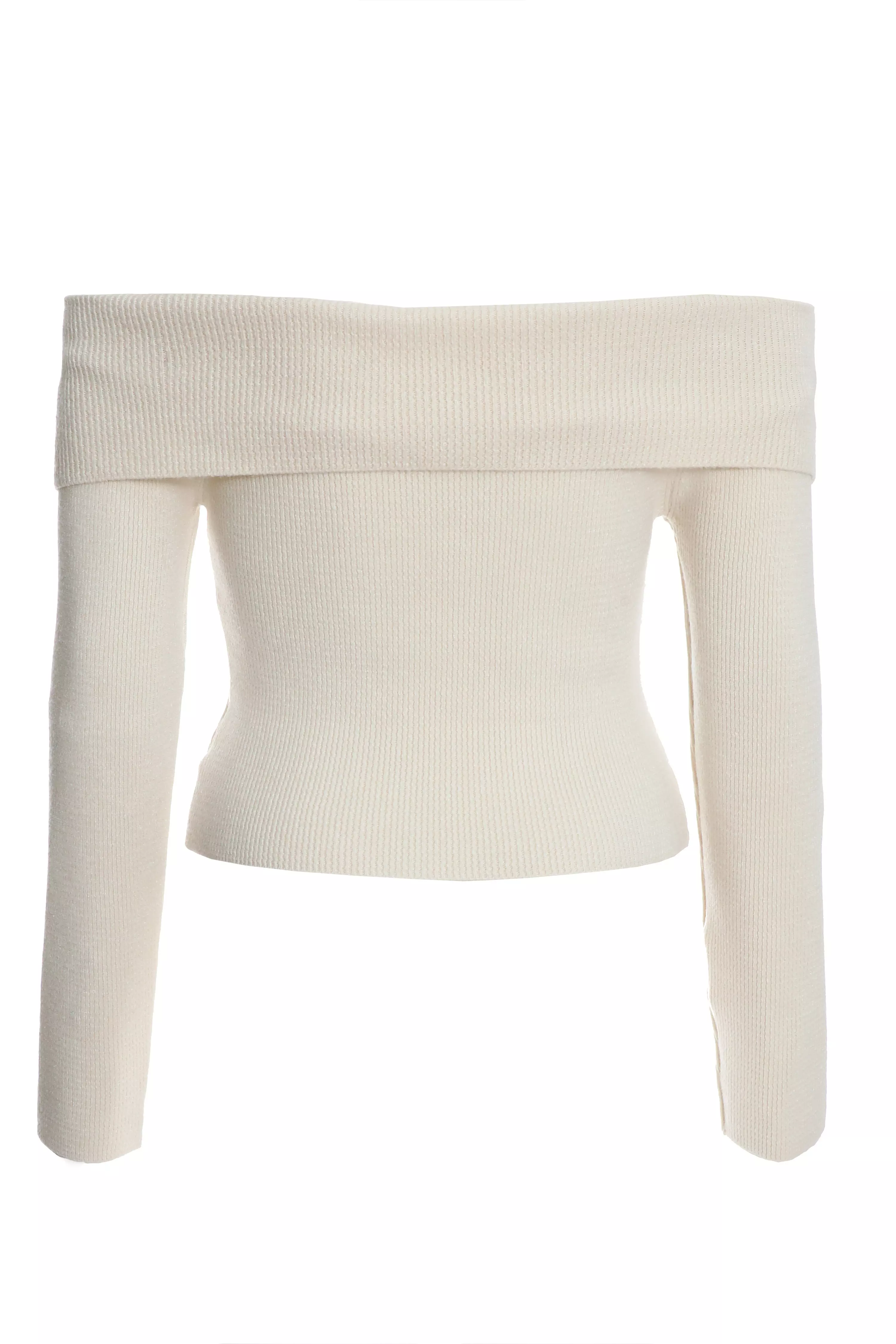 Cream Ribbed Bardot Jumper