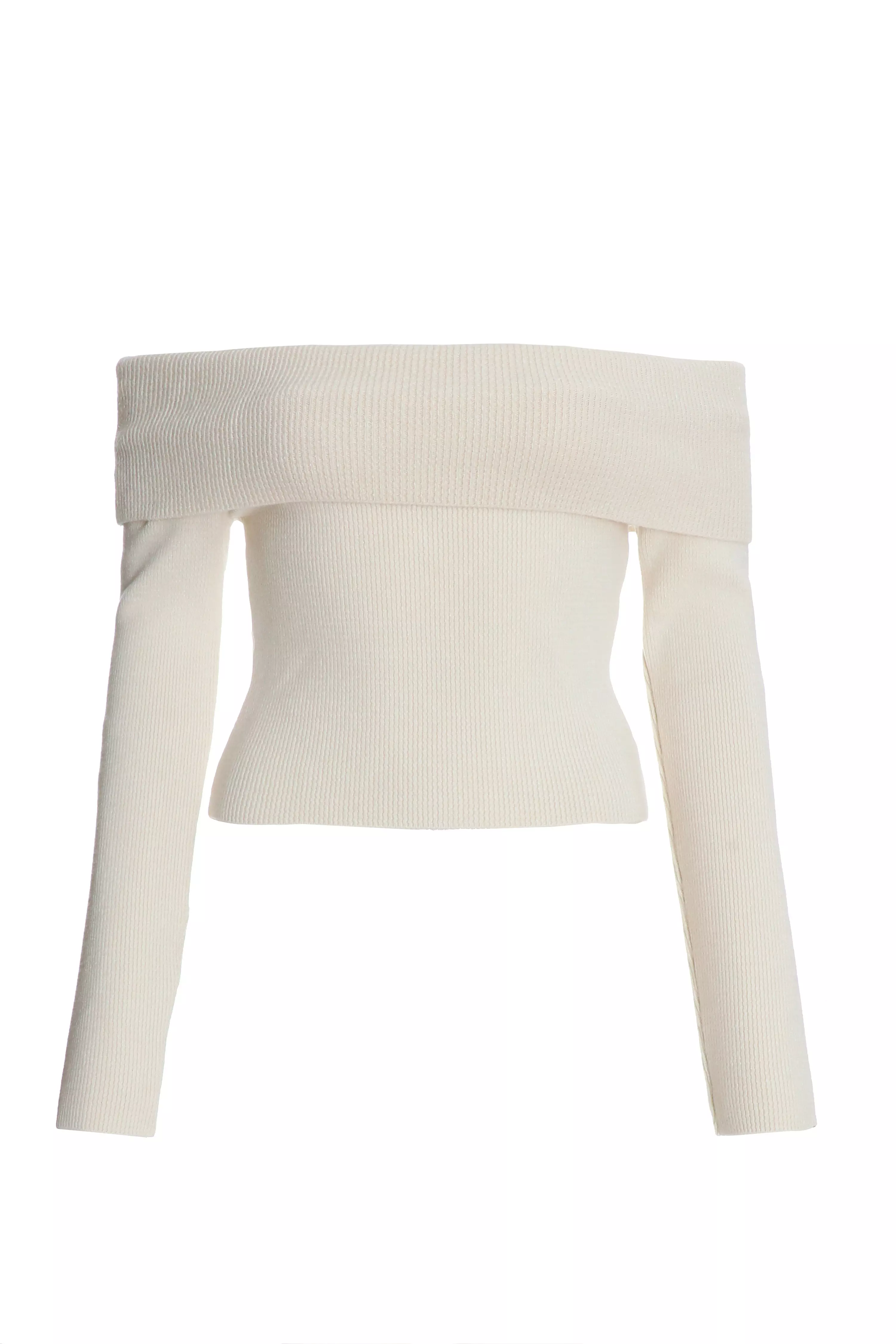 Cream Ribbed Bardot Jumper