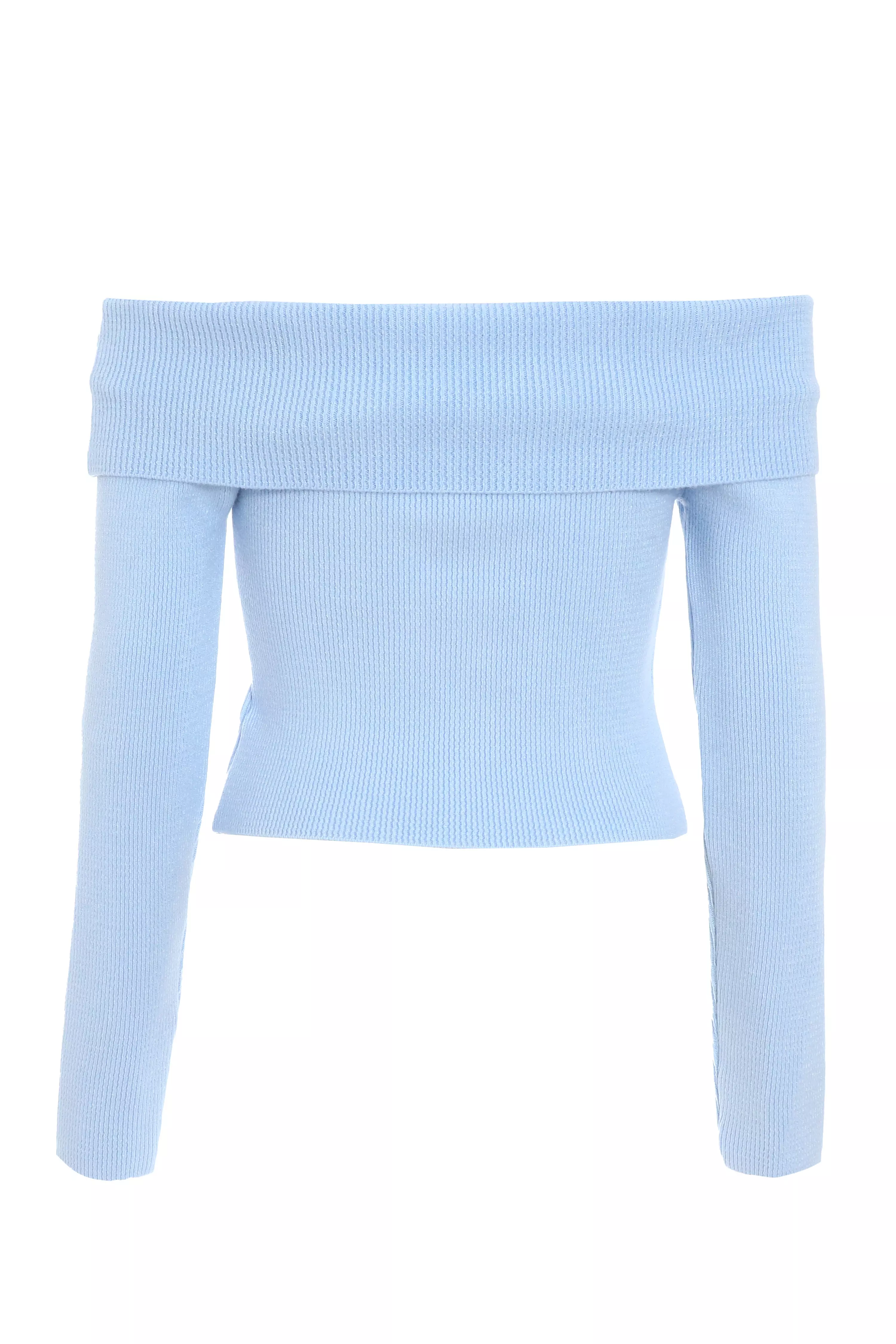 Blue Ribbed Bardot Jumper