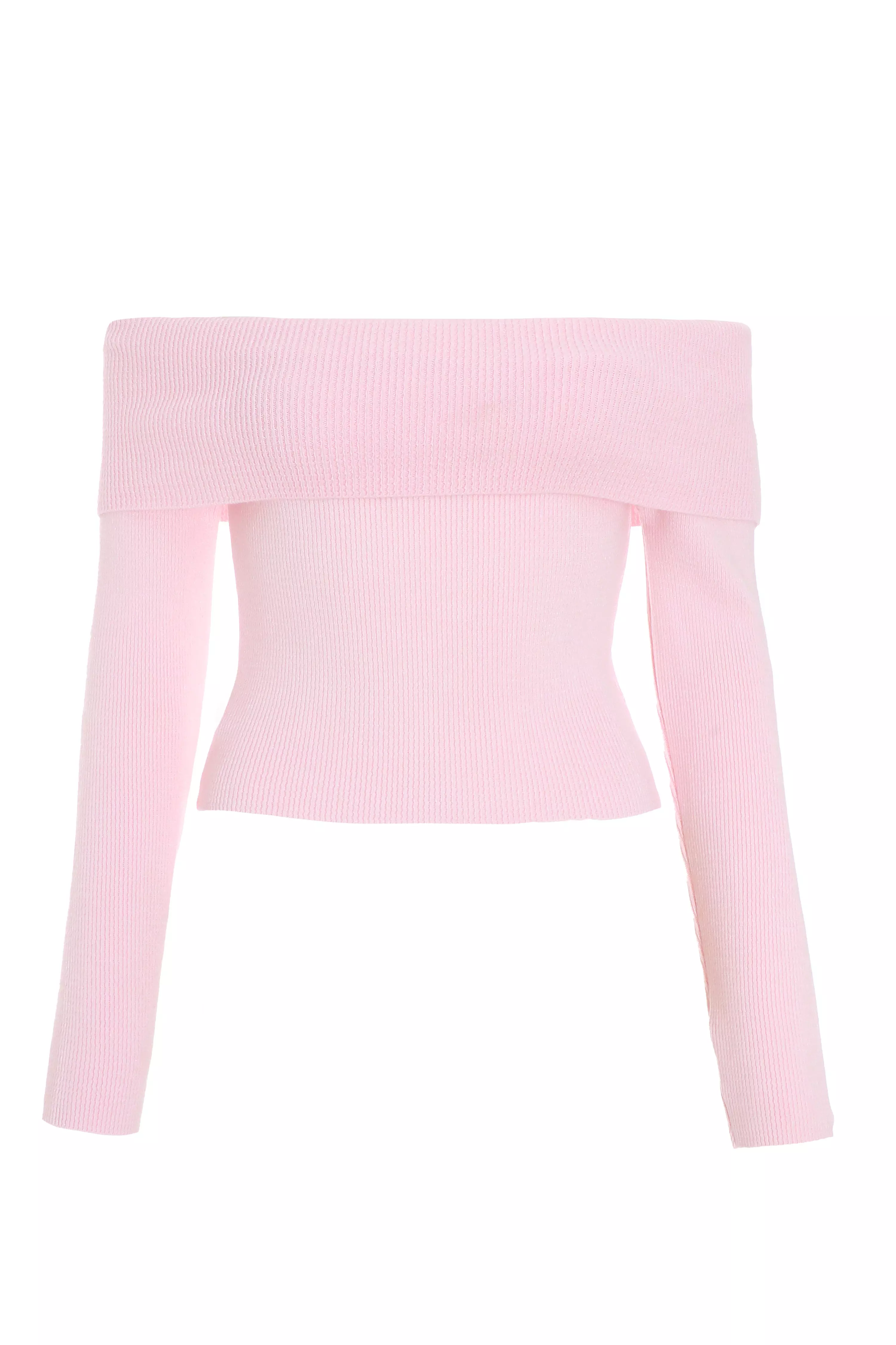 Pink Ribbed Bardot Jumper