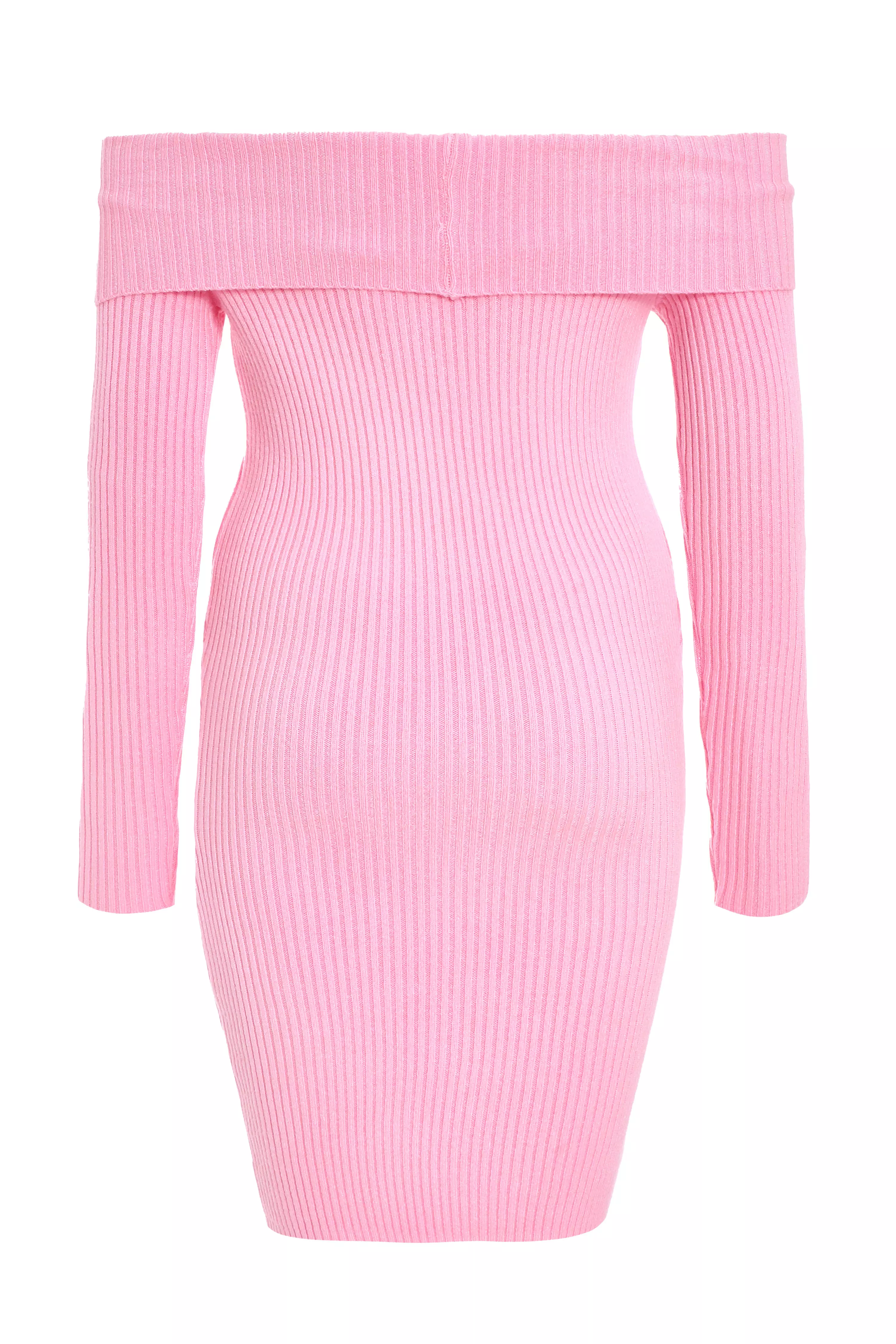 Pink Ribbed Knitted Mini Jumper Dress