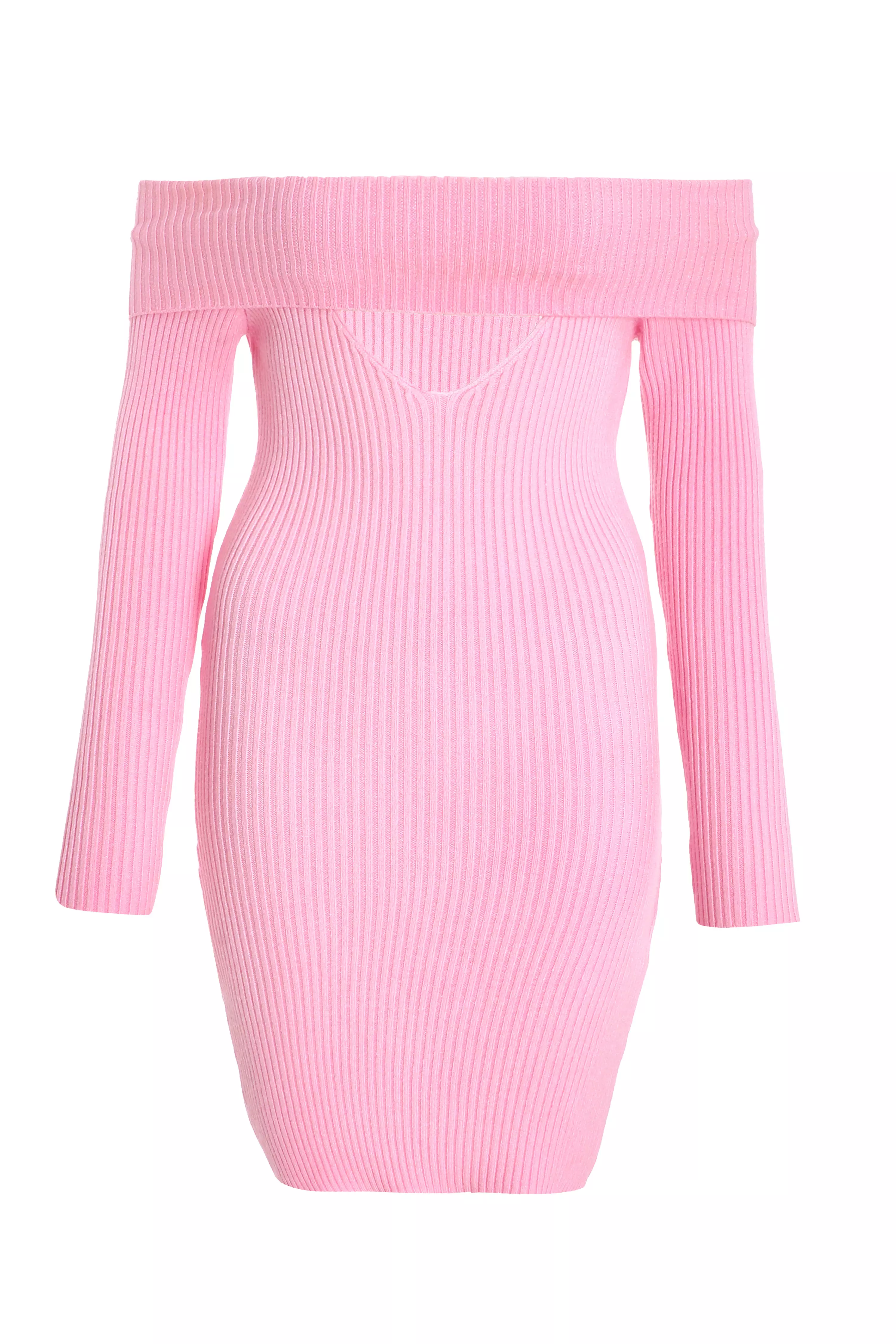 Pink Ribbed Knitted Mini Jumper Dress