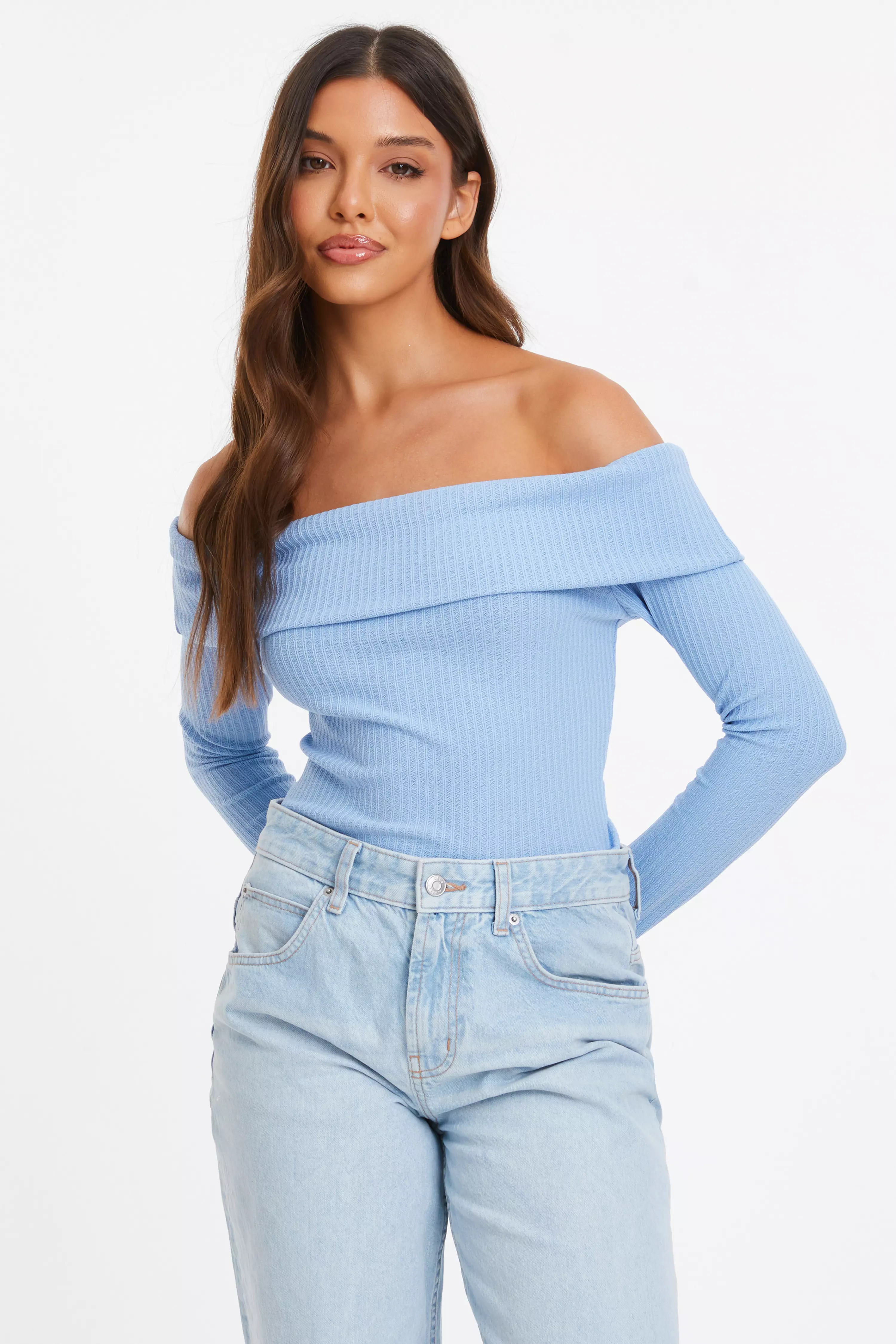 Light Blue Bardot Top