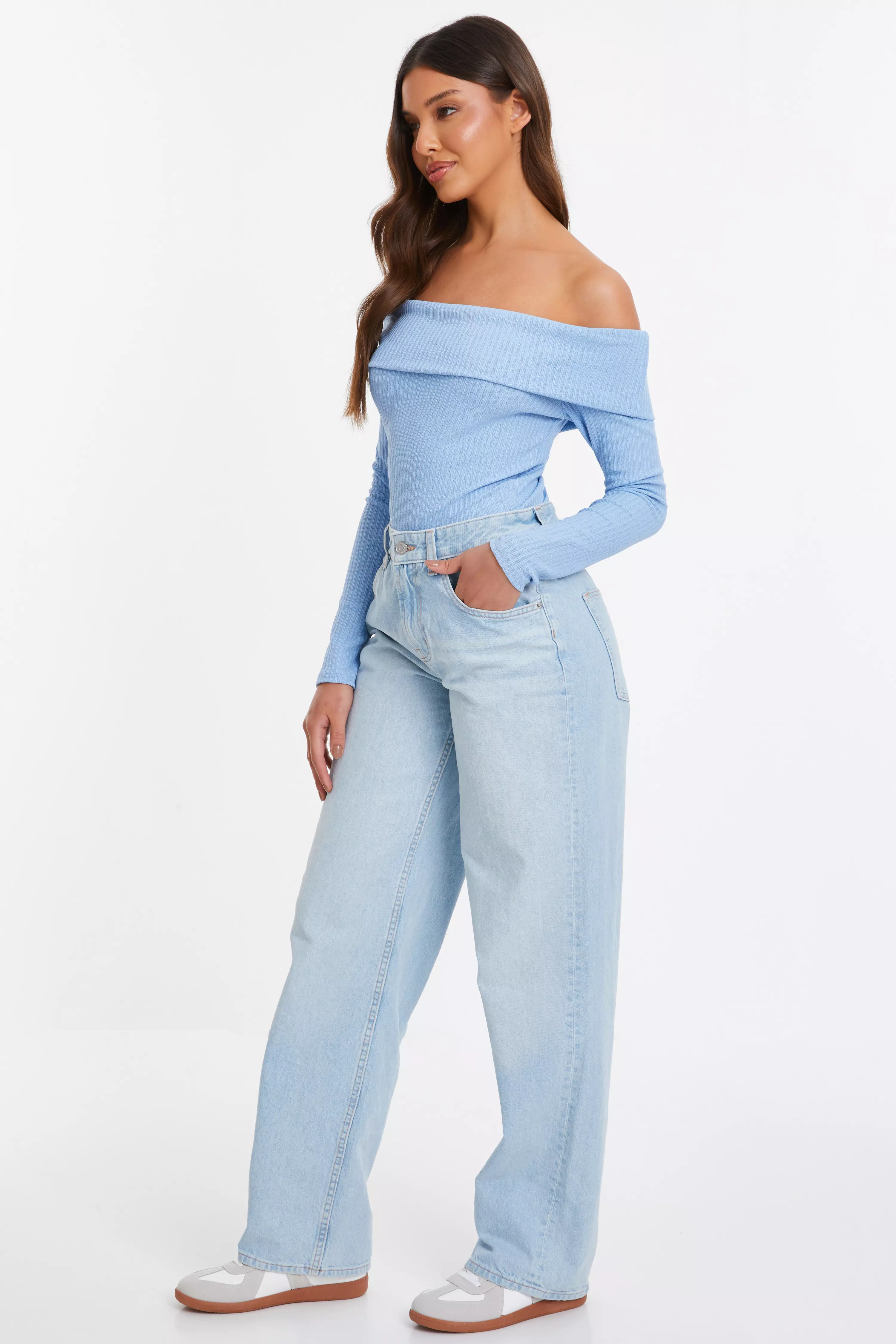 Light Blue Bardot Top