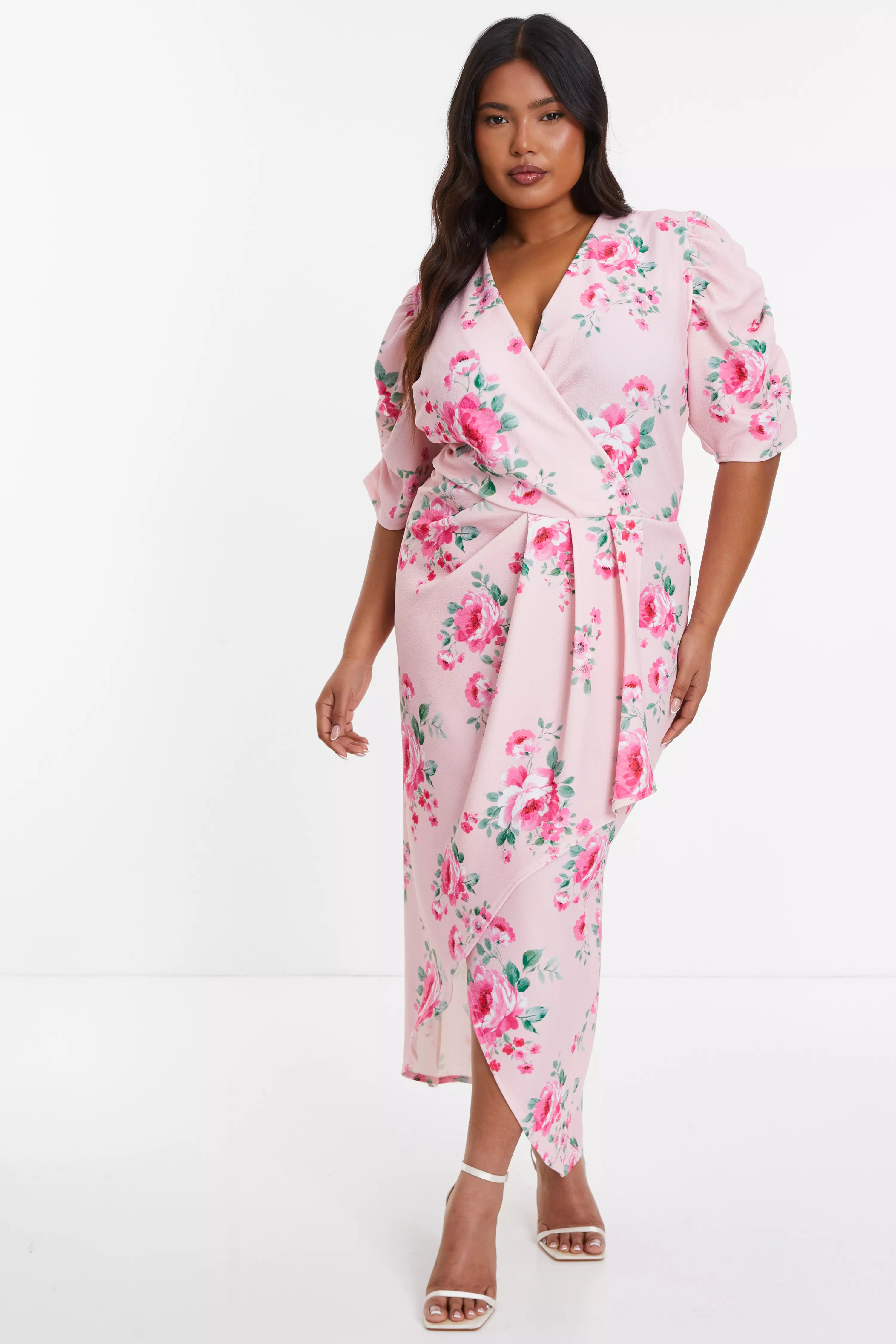 Curve Pink Floral Wrap Maxi Dress