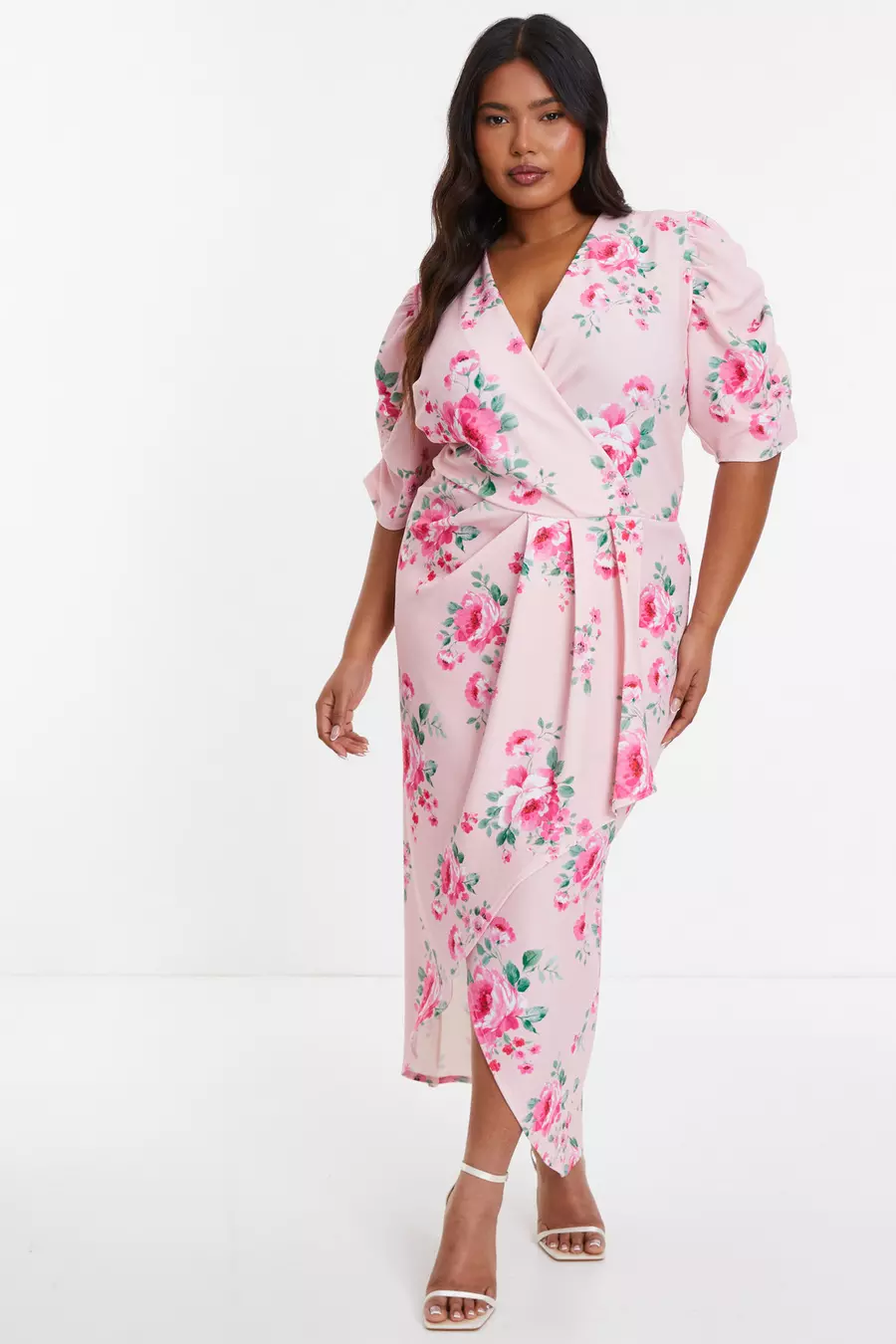 Curve Pink Floral Wrap Maxi Dress QUIZ Clothing