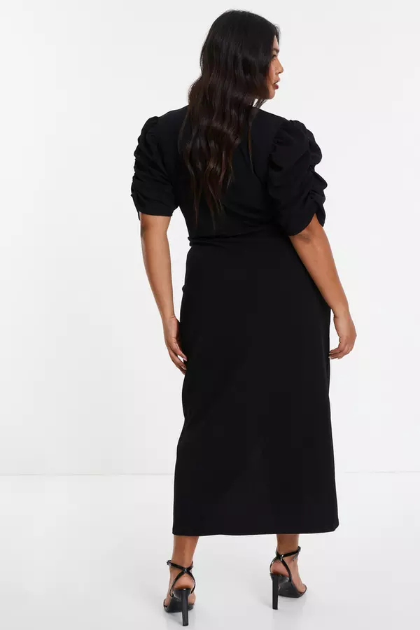 Curve Black Wrap Midi Dress