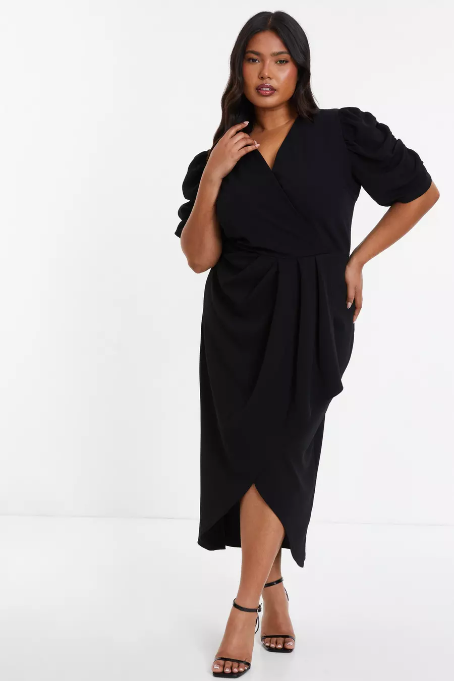 Curve Black Wrap Midi Dress QUIZ Clothing