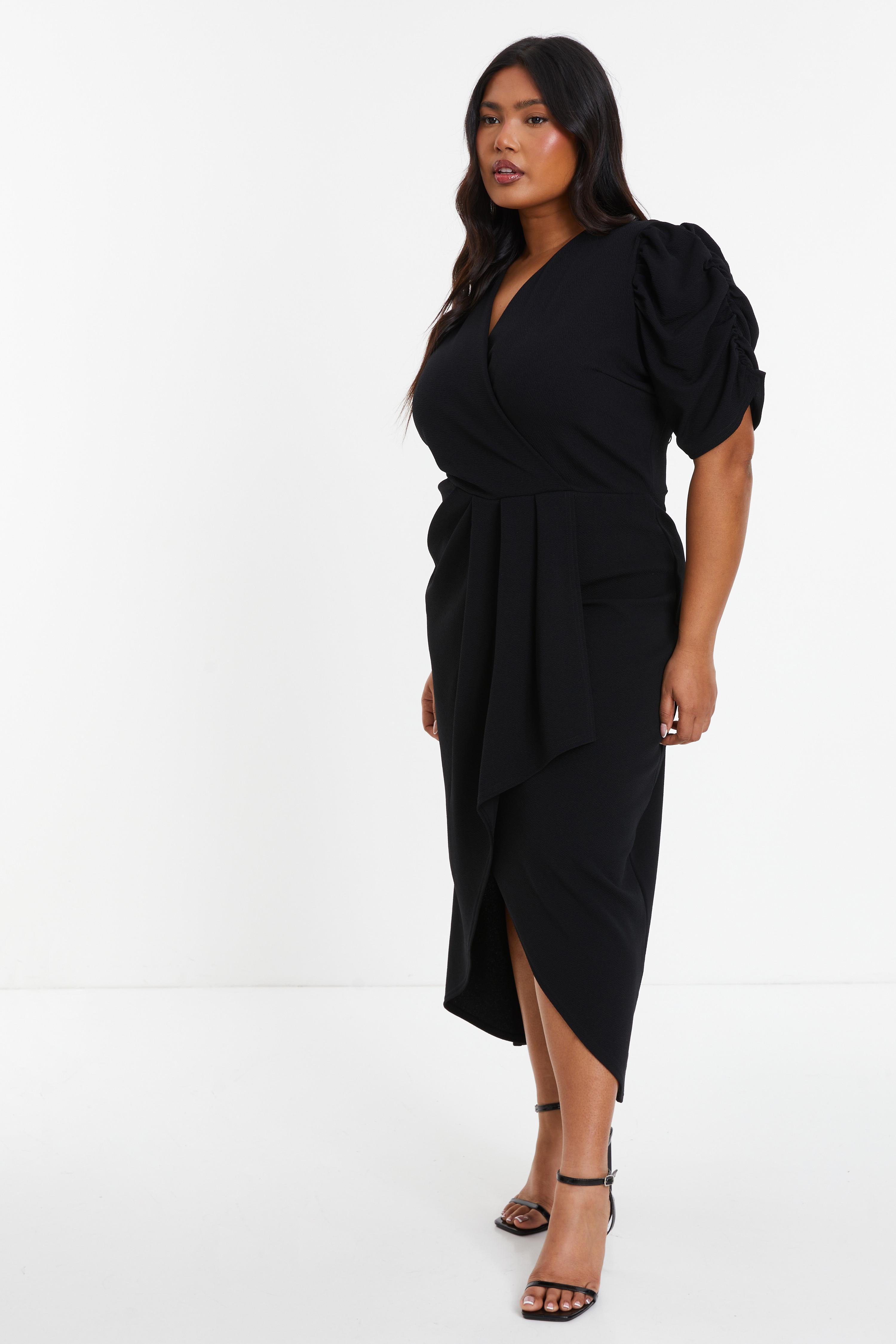 Curve Black Wrap Midi Dress - QUIZ Clothing