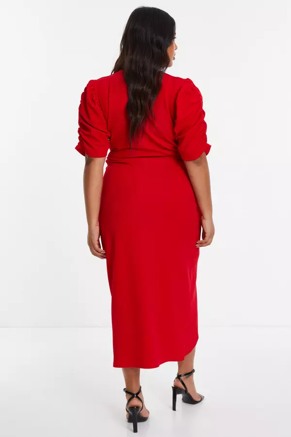 Curve Red Wrap Midi Dress
