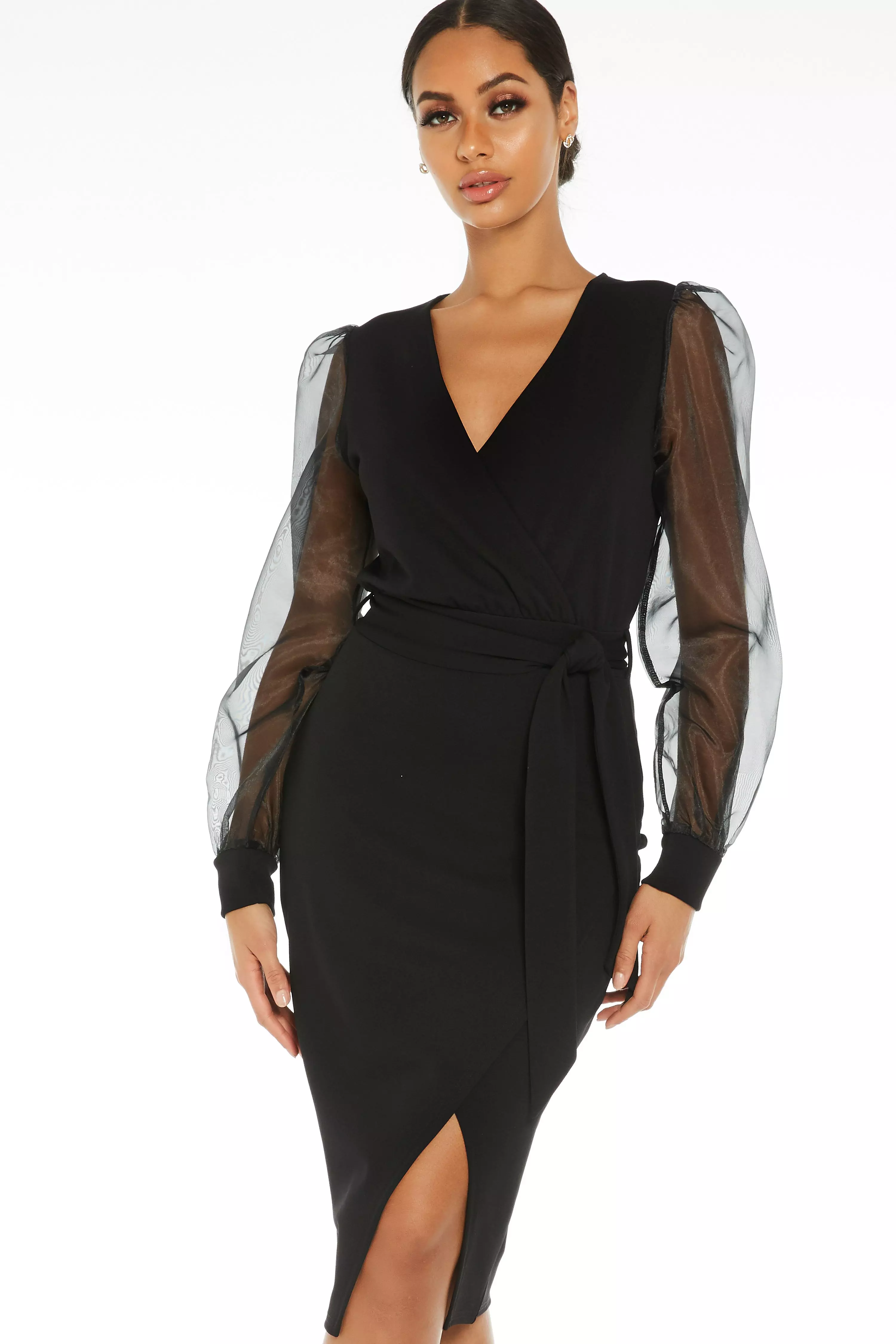 Black Wrap Midi Dress - QUIZ Clothing