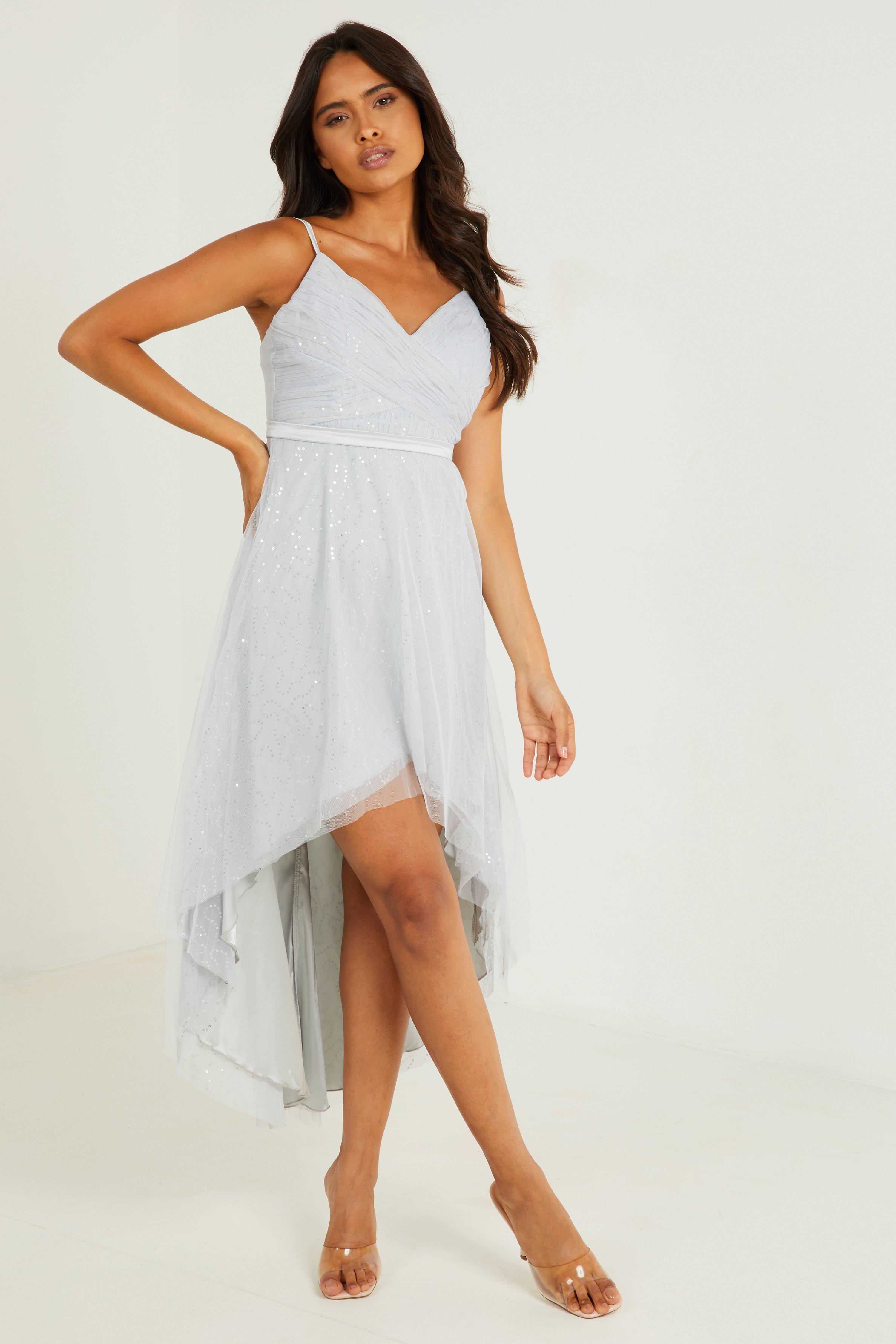 Grey Sequin Dip Hem Dress