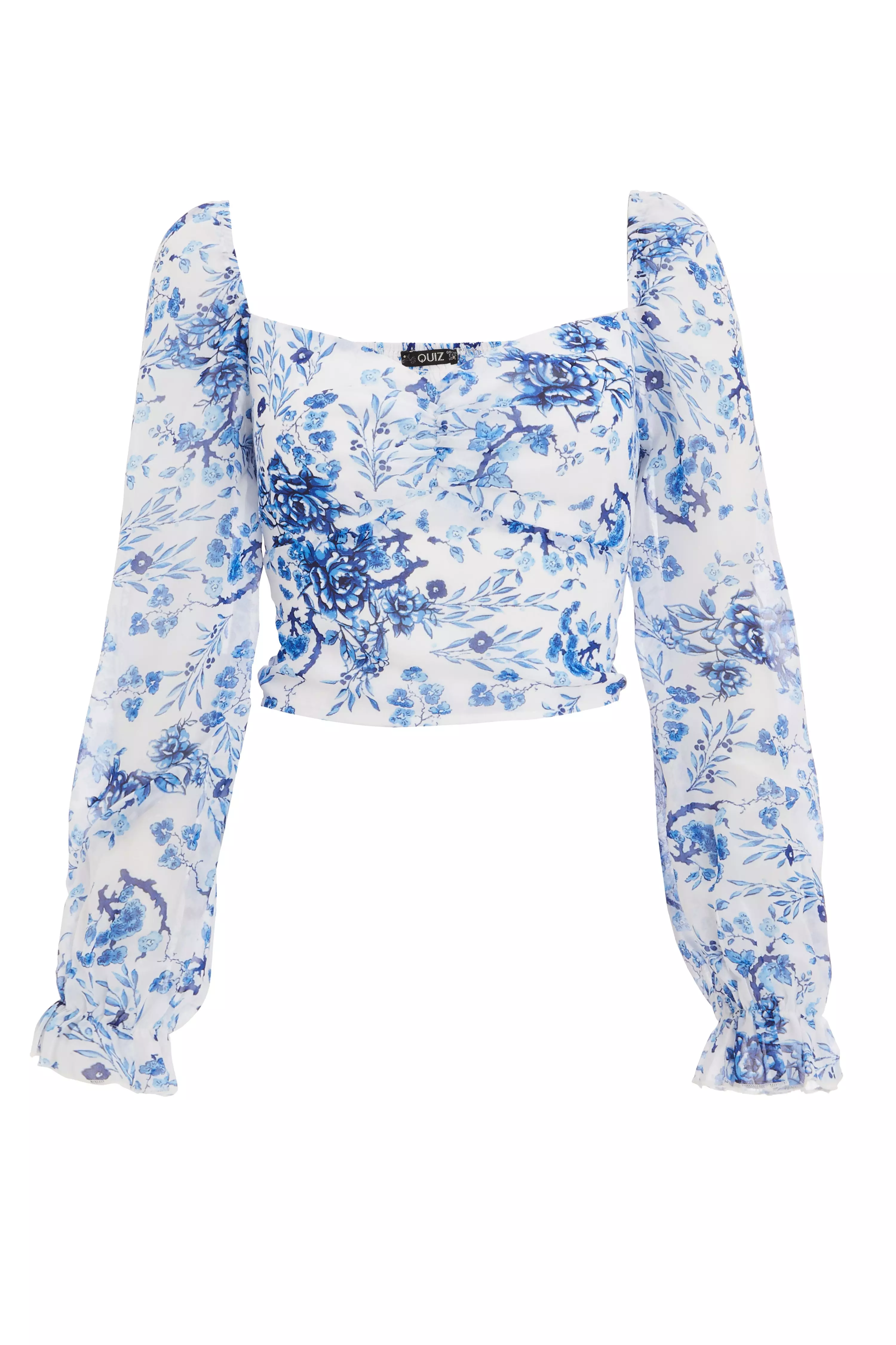 Blue Floral Print Crop Top - QUIZ Clothing