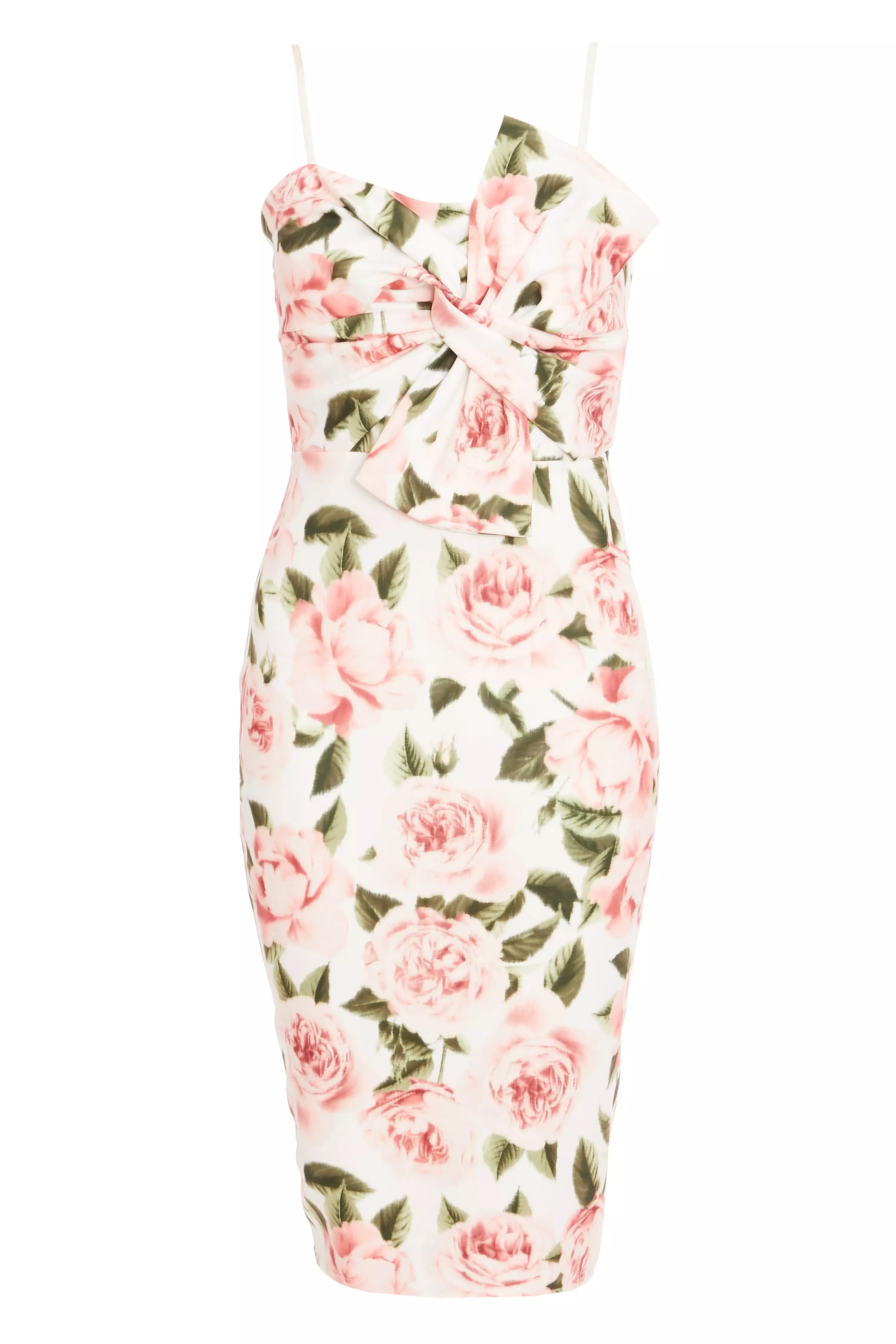 Cream Floral Bow Front Midi Dress QUIZ Clothing