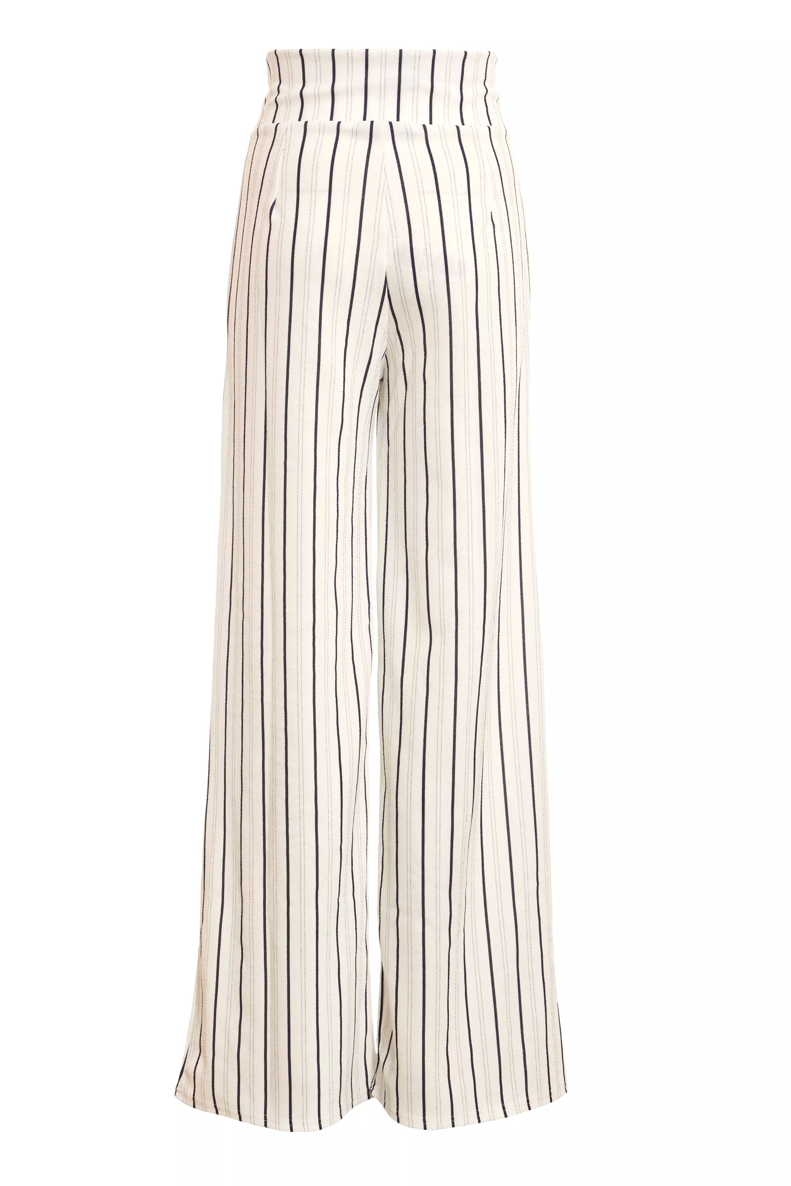 White & Navy Stripe Trouser - QUIZ Clothing