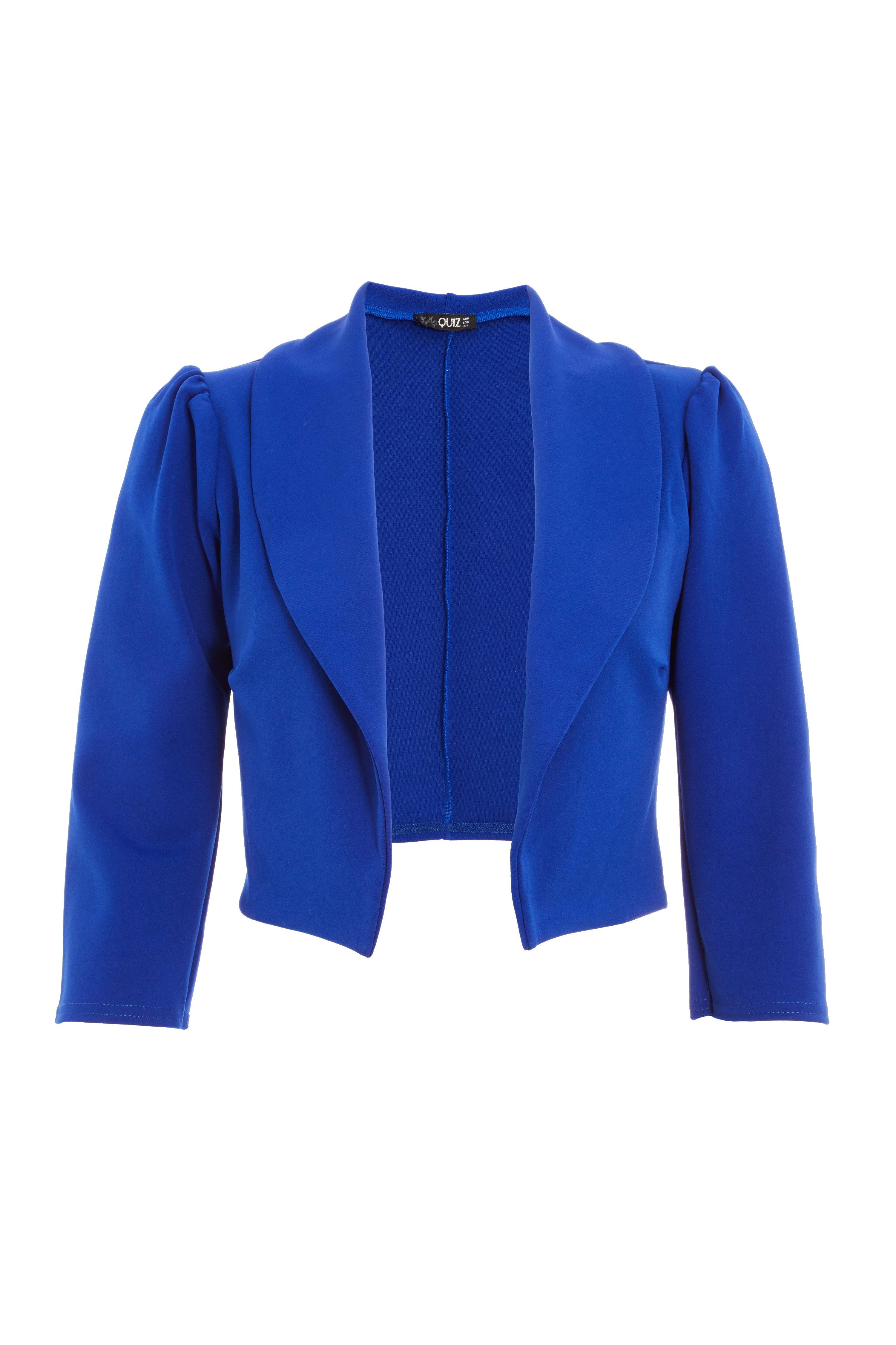 Blue Puff Sleeve Cropped Jacket QUIZ Clothing