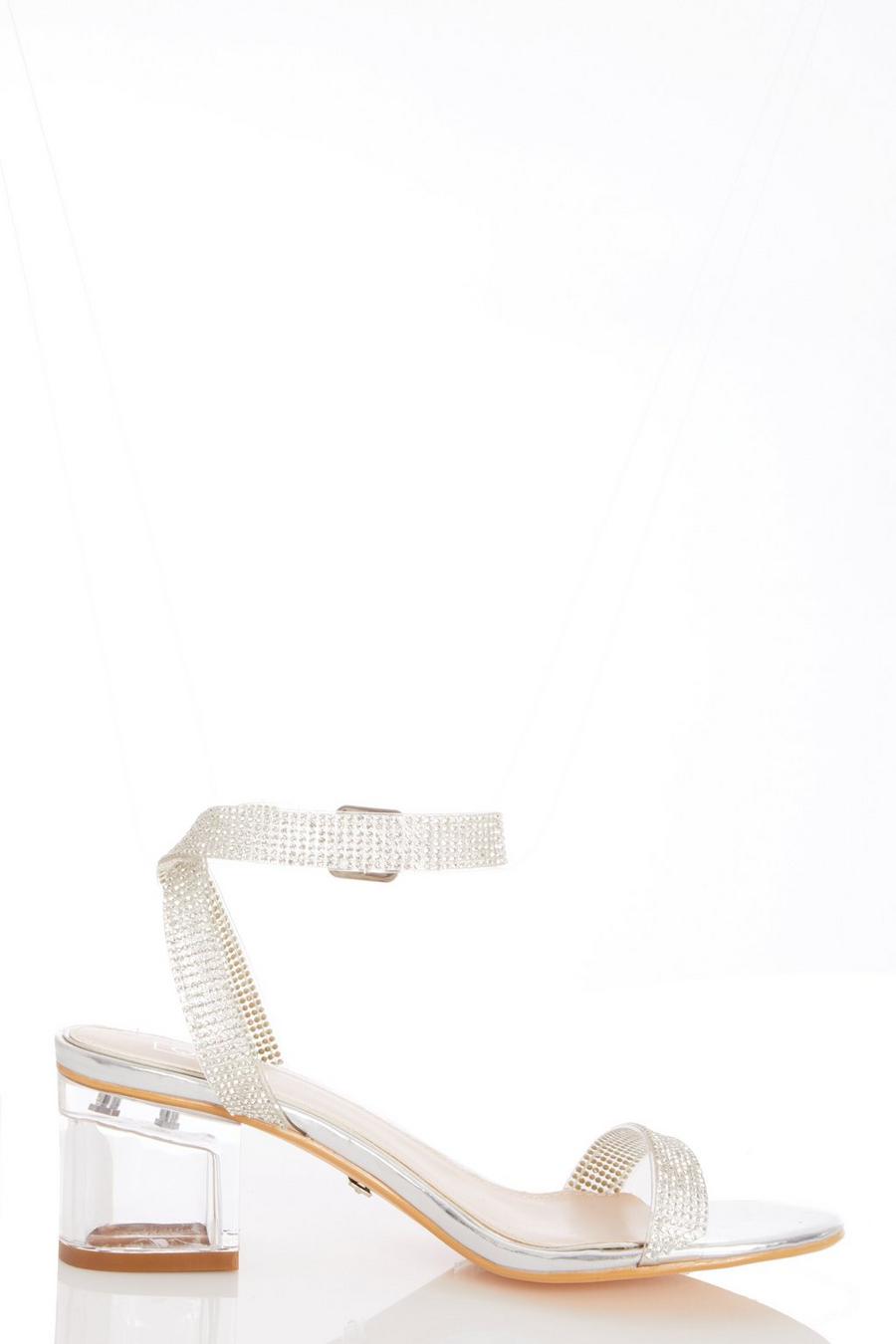 Silver Embellished Clear Block Heel Sandals - Quiz Clothing