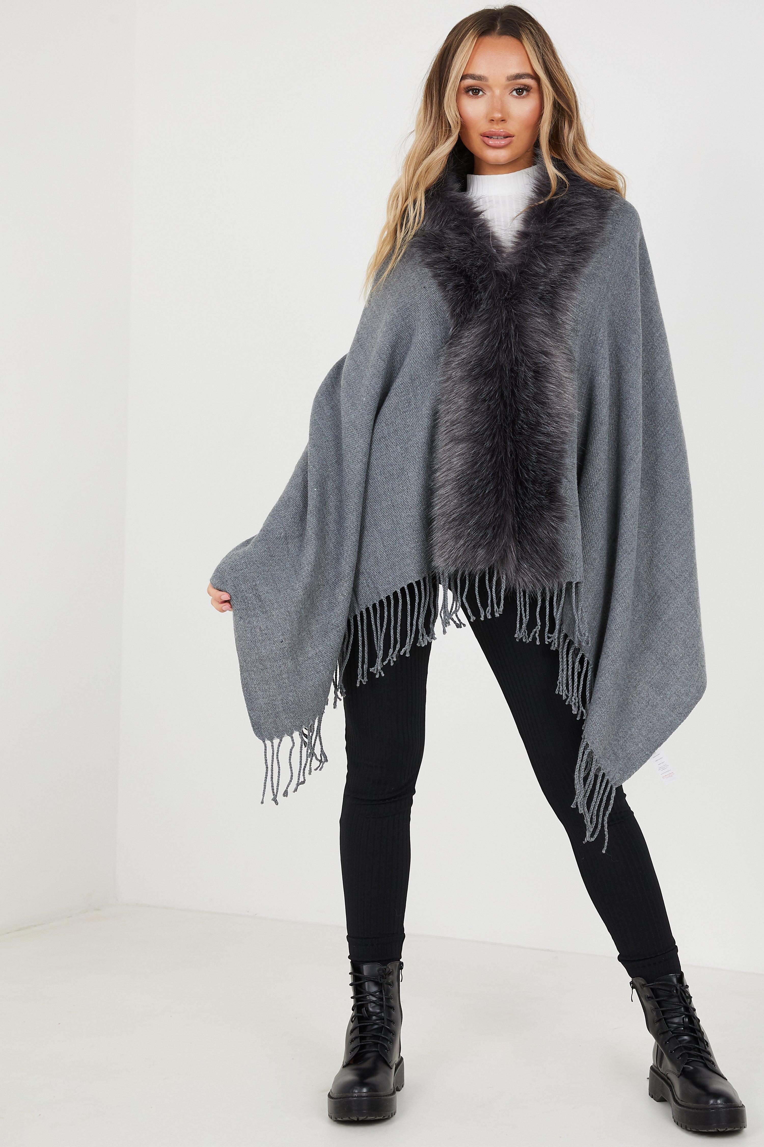 Grey faux hot sale fur cape