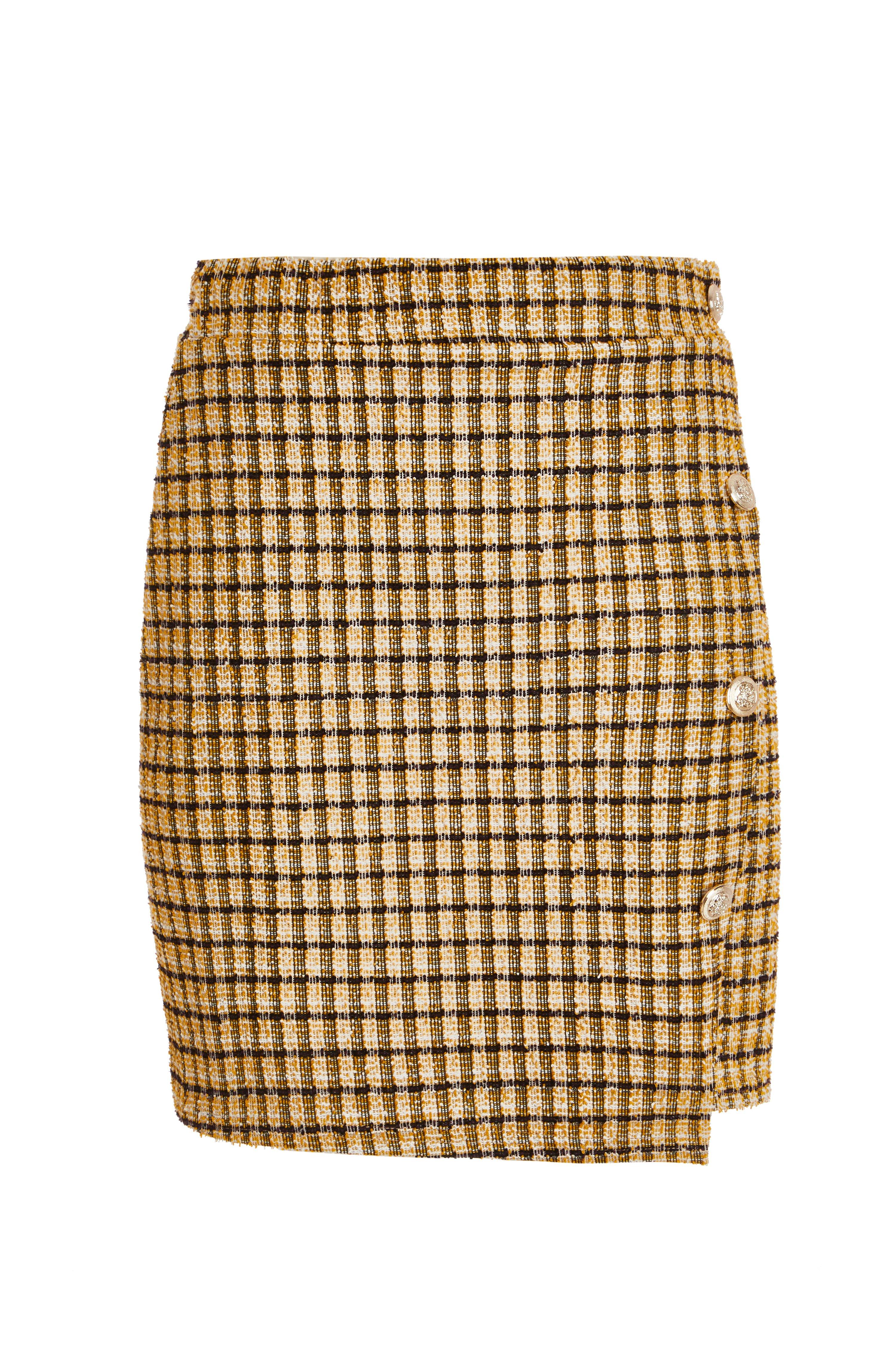 Mustard checkered outlet skirt