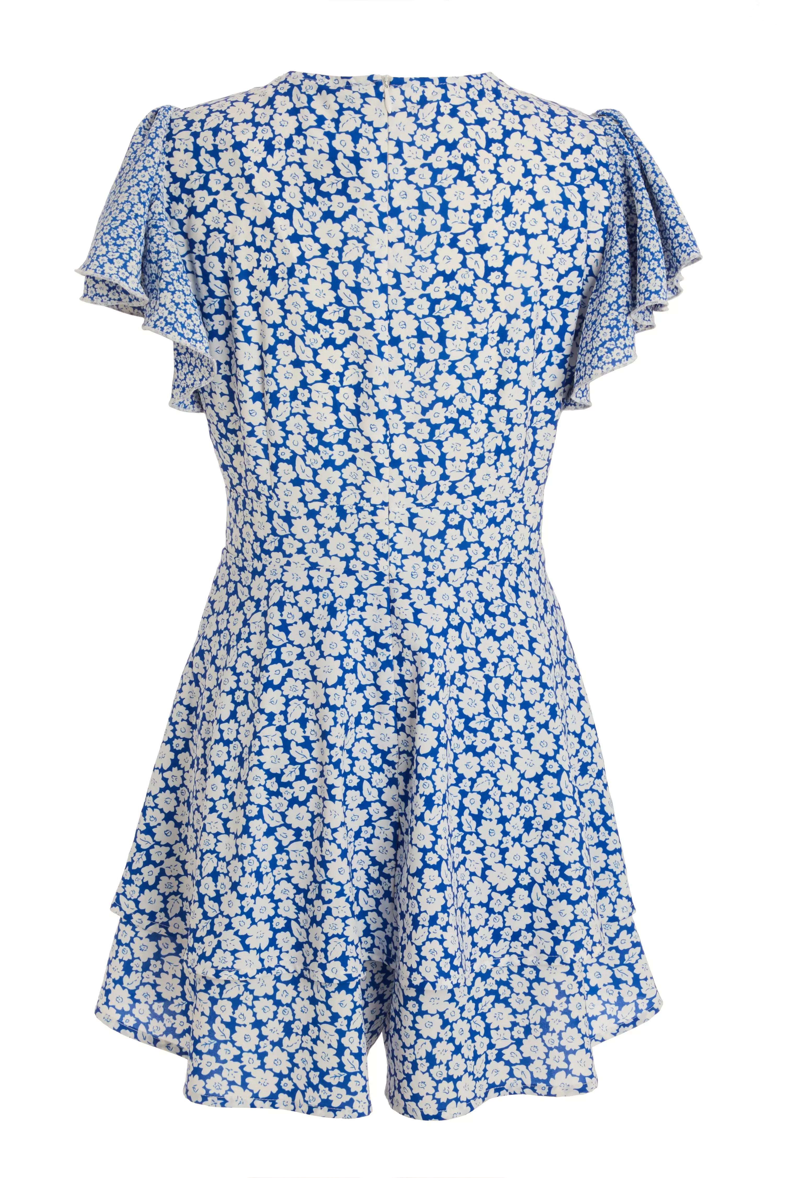 Blue Floral Frill Playsuit QUIZ Clothing