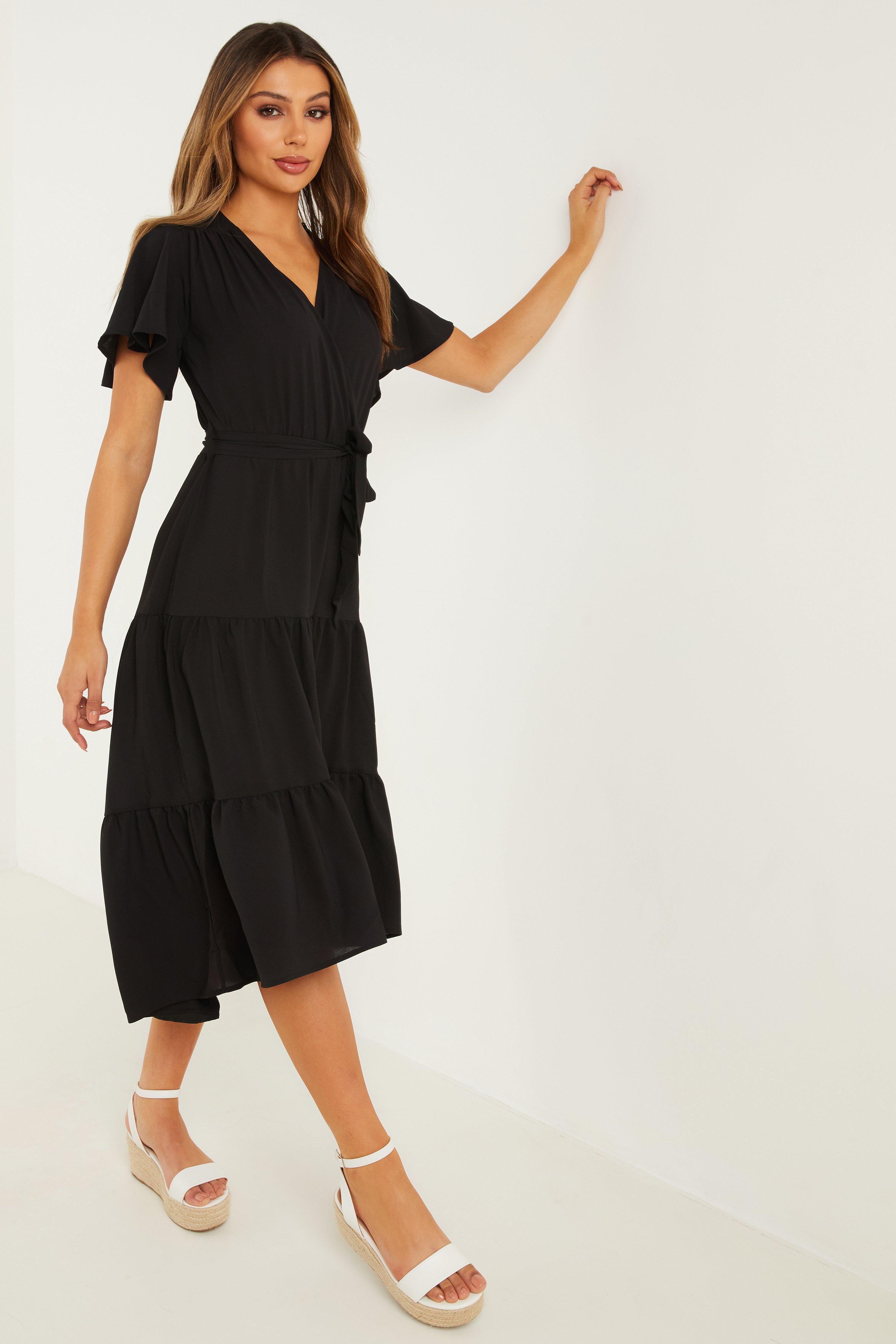 Black Wrap Dip Hem Dress