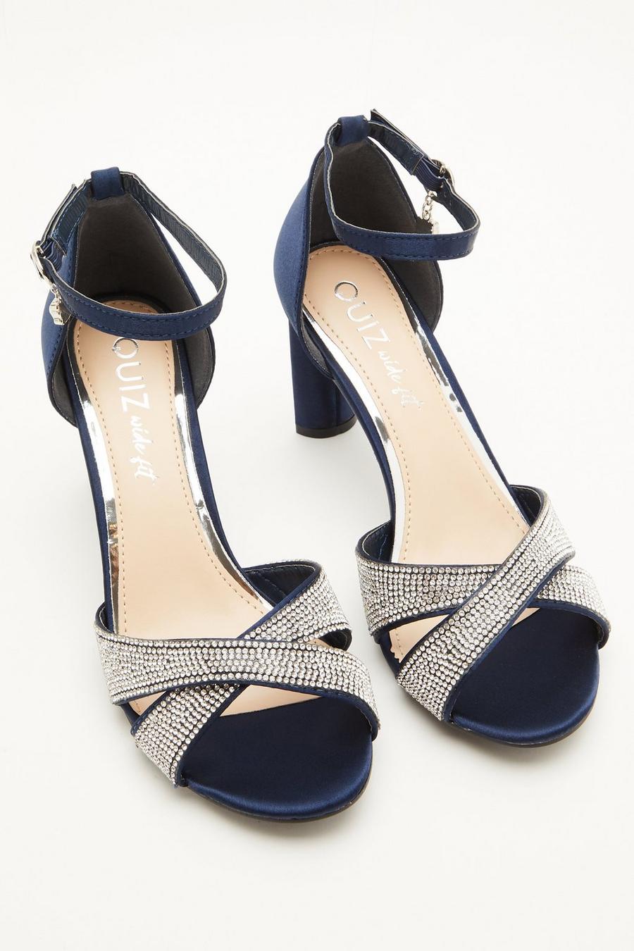 Wide Fit Navy Diamante Heeled Sandal Quiz Clothing