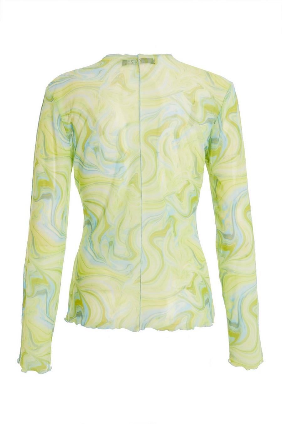 Lime Marble Print Mesh Top - Quiz Clothing